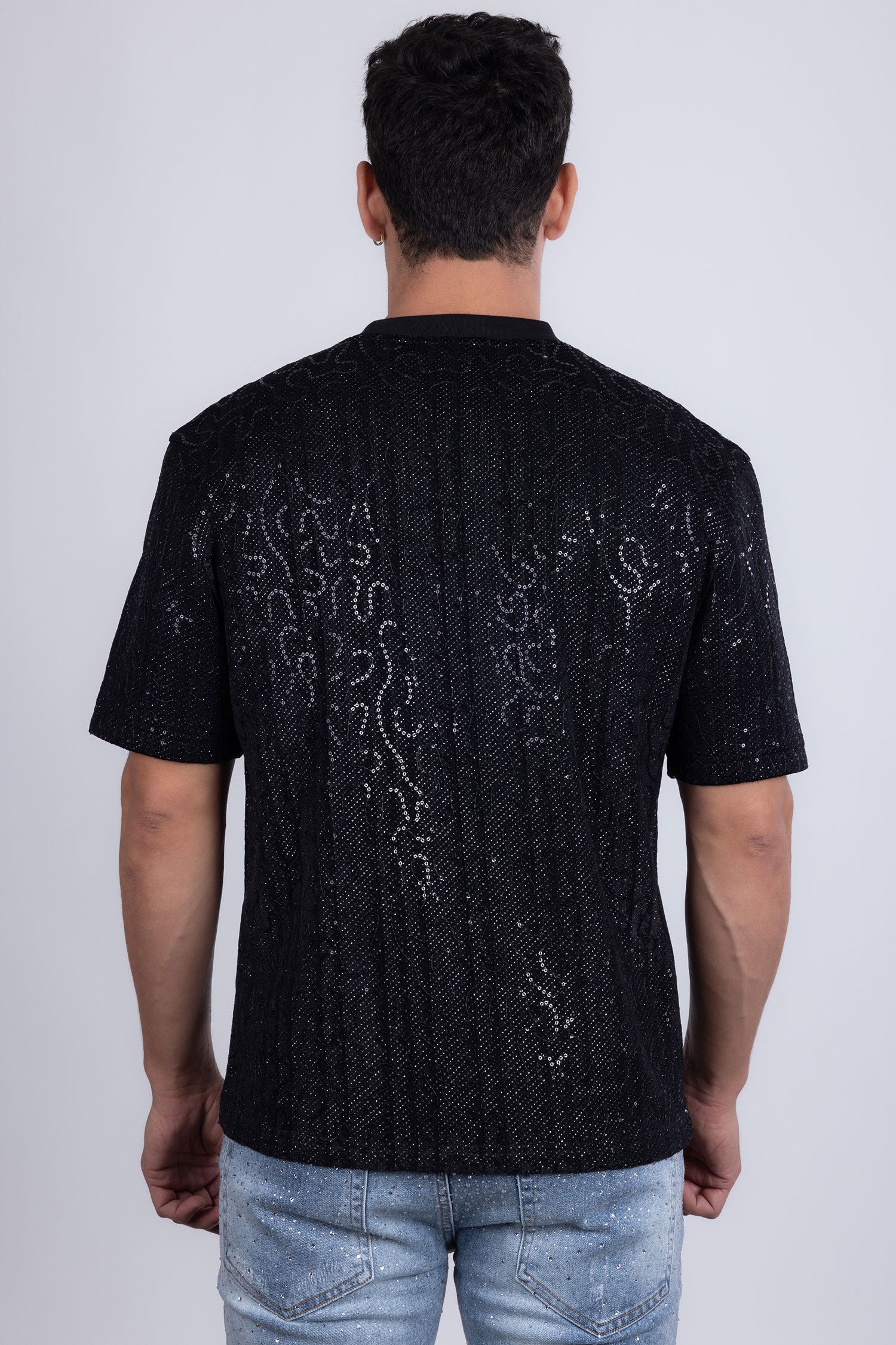 Barabas Men's Sequin Stretch Crew Neck T-Shirt 5ST04 Black