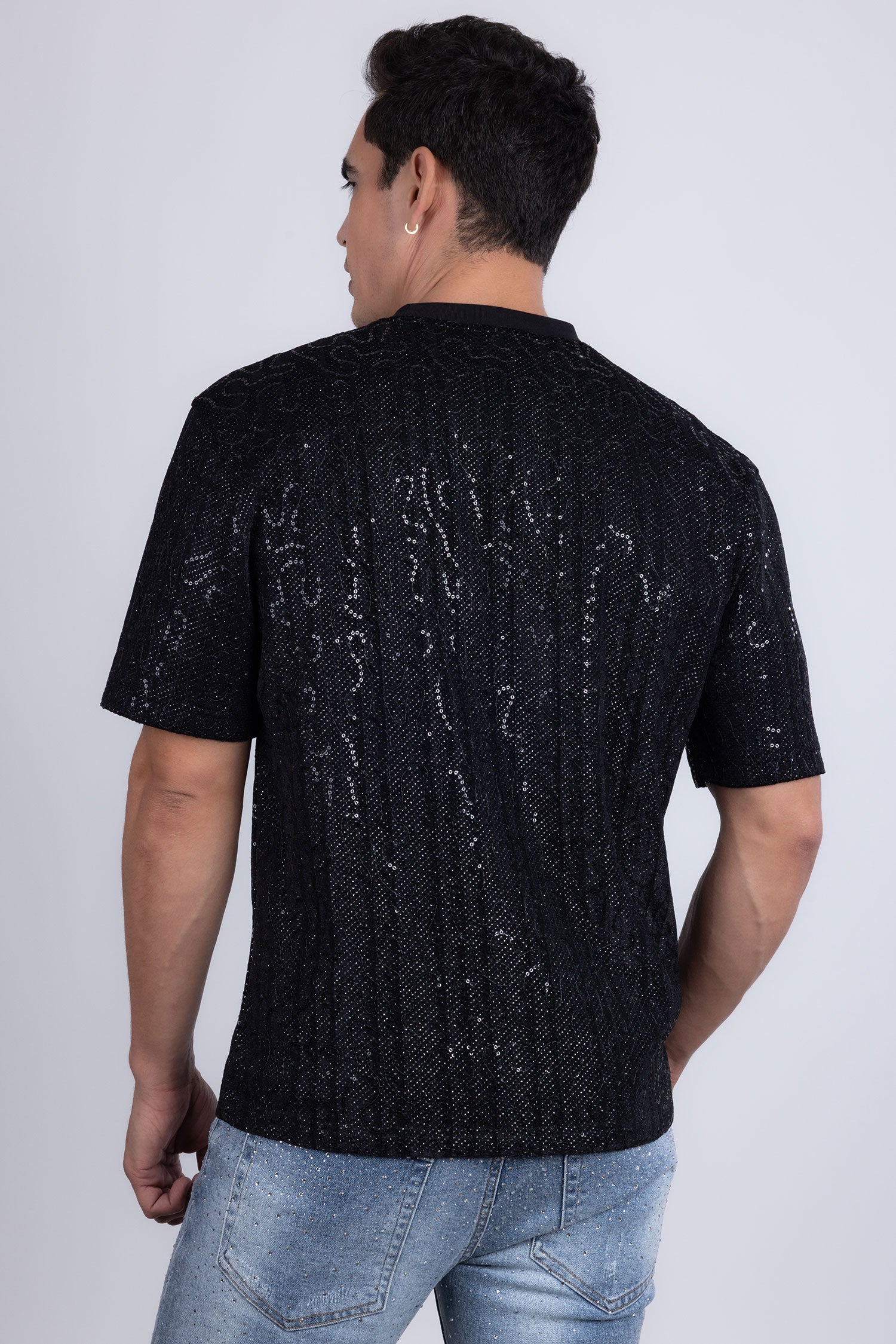 Barabas Men's Sequin Stretch Crew Neck T-Shirt 5ST04 Black