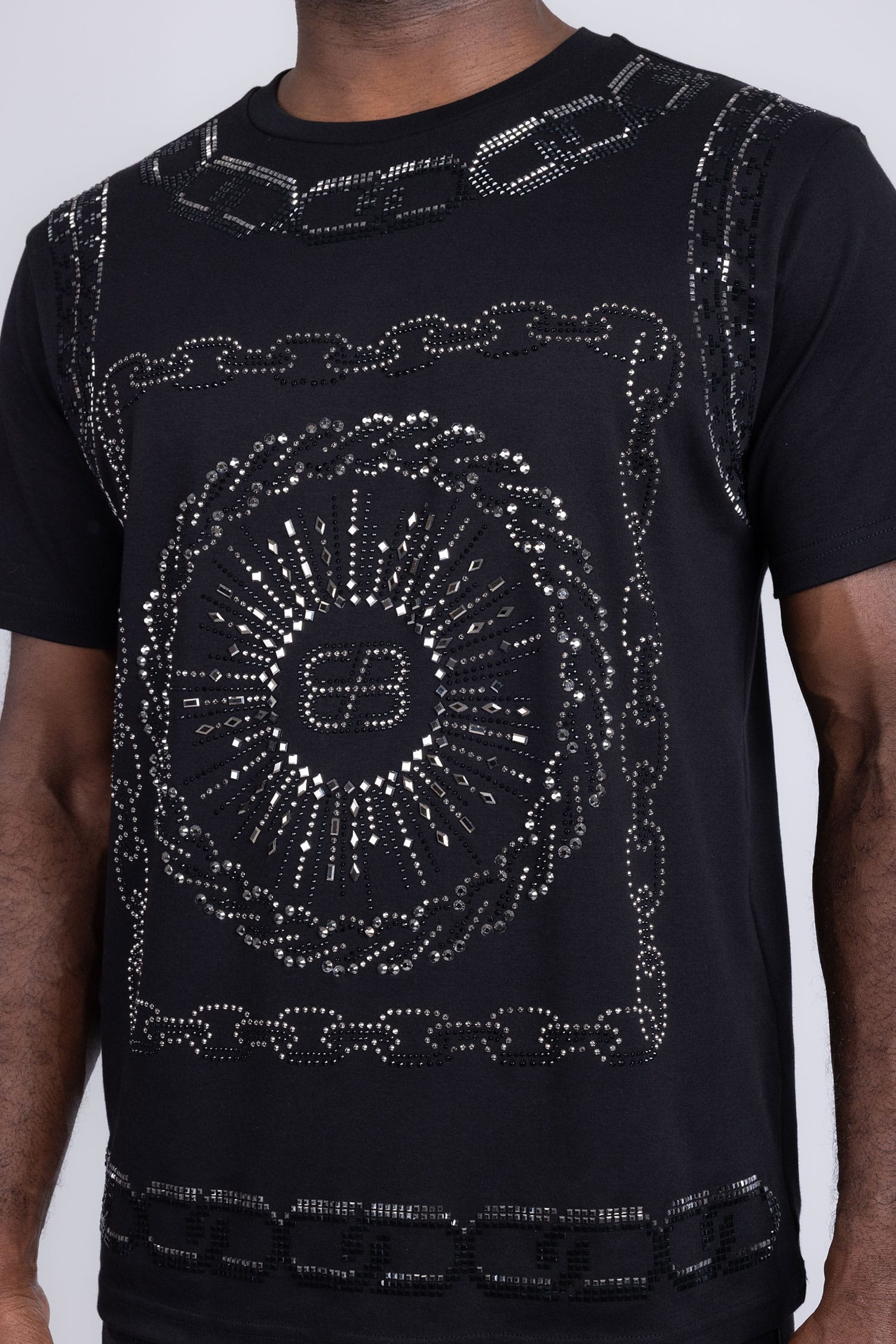Barabas Men's Chains Rhinestone Solid Color Crew Neck T-shirts 5STR01 Black