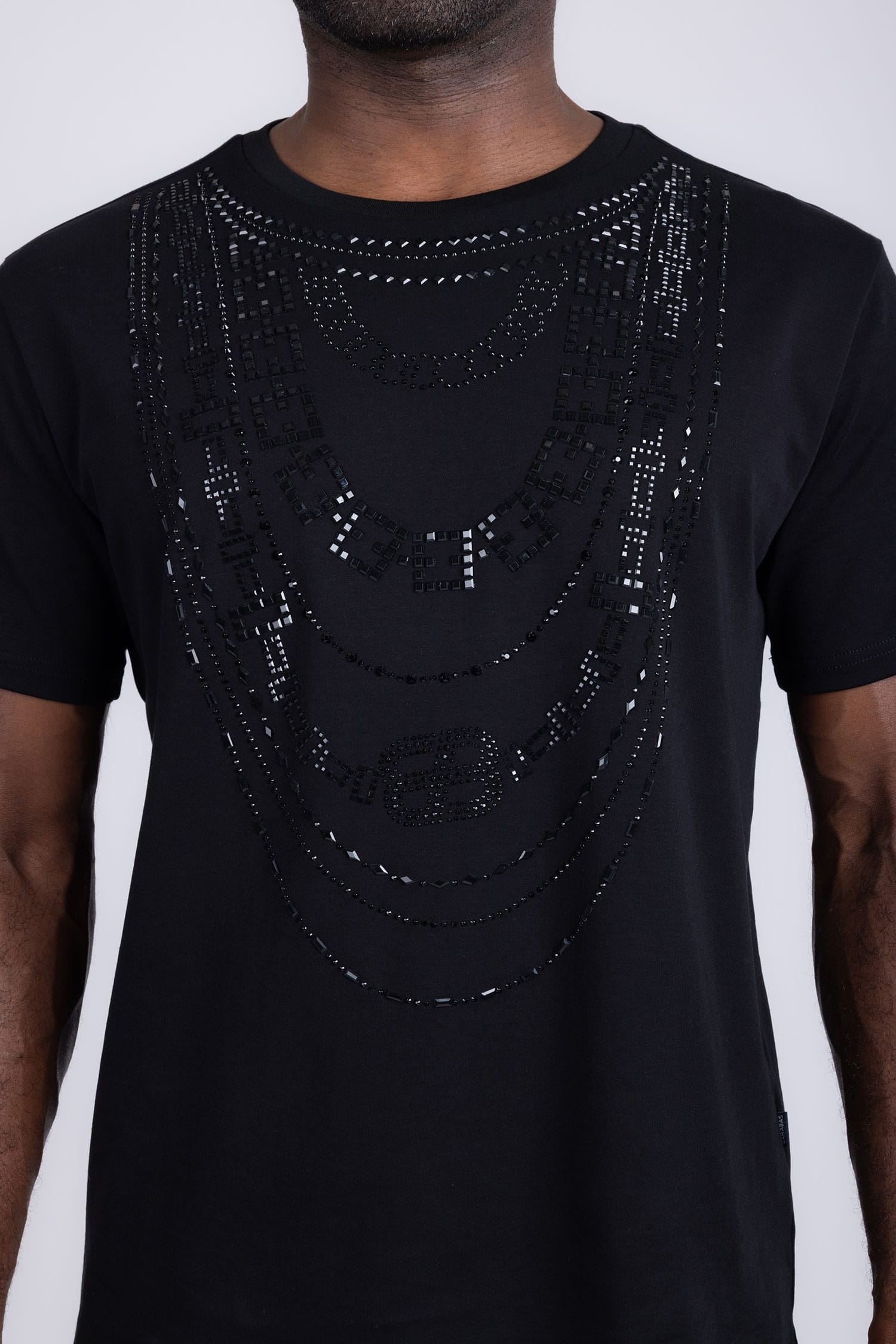 Barabas Men's Link Rhinestone Solid Color Crew Neck T-shirts 5STR02 Black