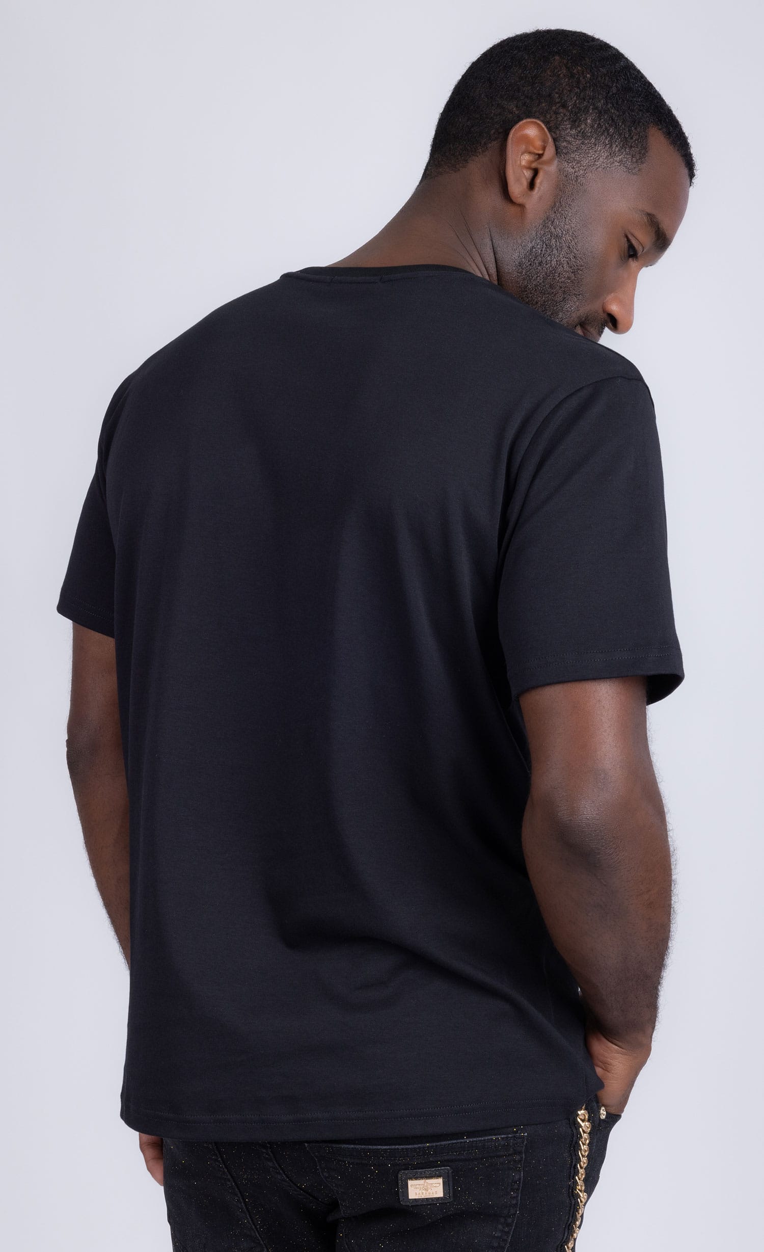 Barabas Men's Link Rhinestone Solid Color Crew Neck T-shirts 5STR02 Black