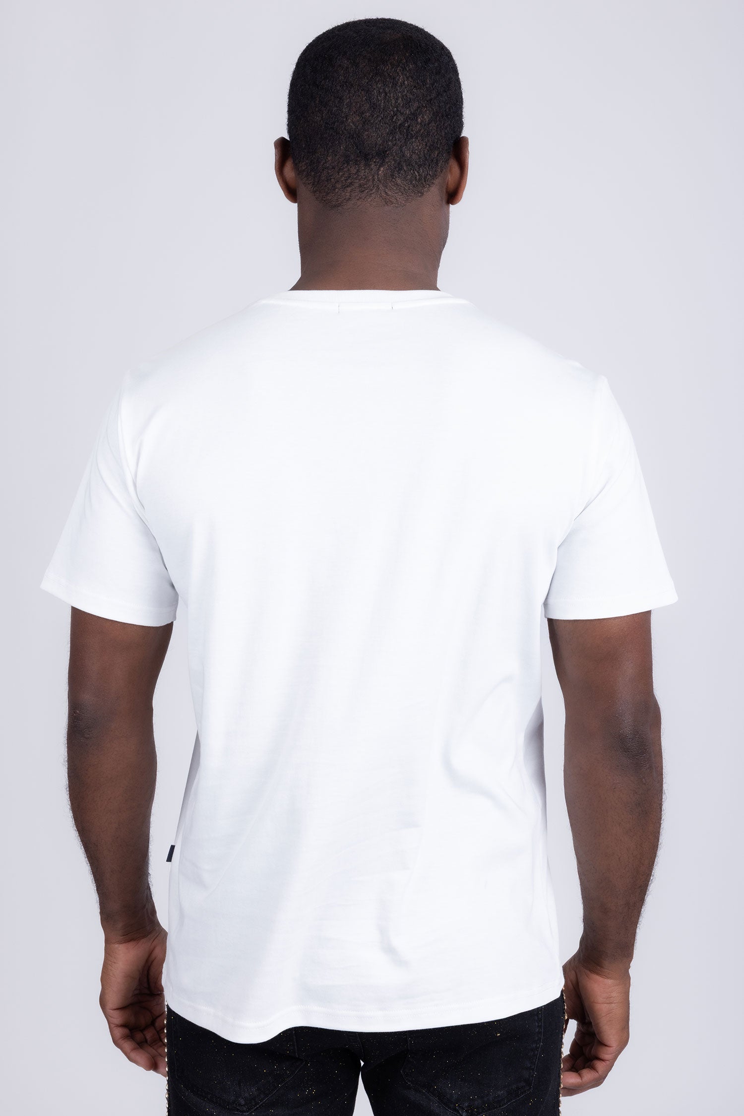 Barabas Men's Link Rhinestone Solid Color Crew Neck T-shirts 5STR02 White