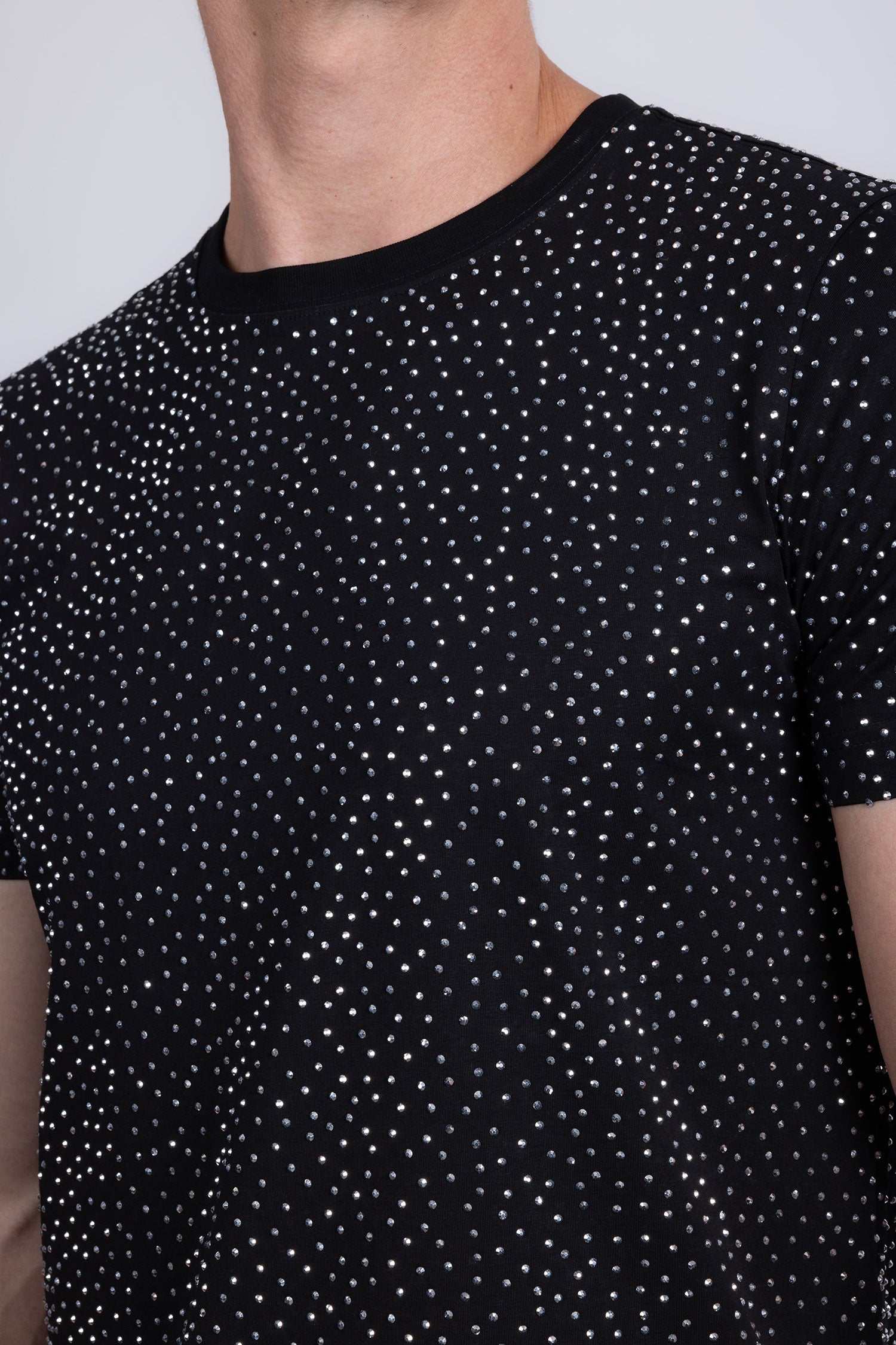 Barabas Men's Glittery Sparkle Rhinestone Crew-neck T-shirt 5STR03 Black Silver