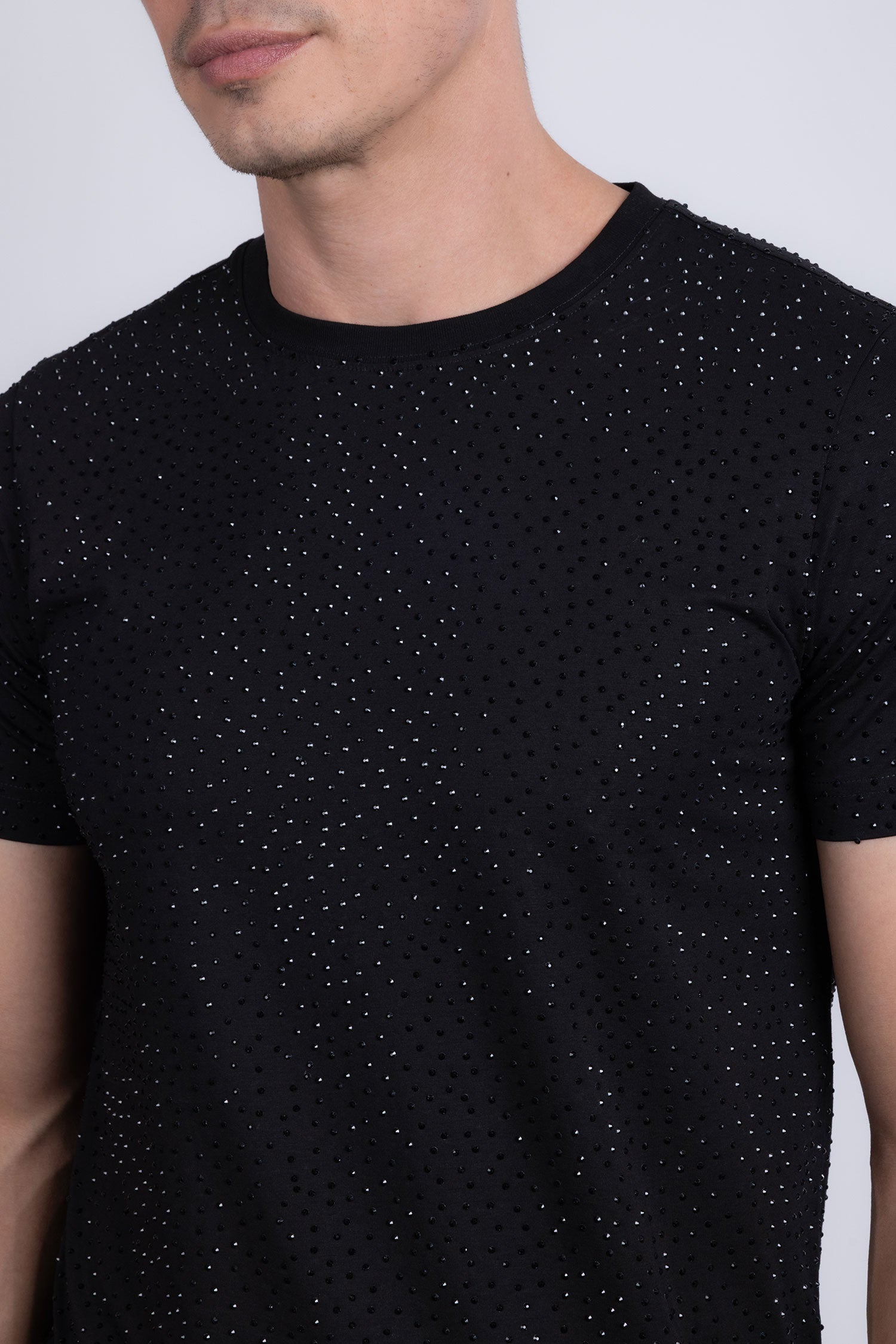 Barabas Men's Glittery Sparkle Rhinestone Crew-neck T-shirt 5STR03 Black
