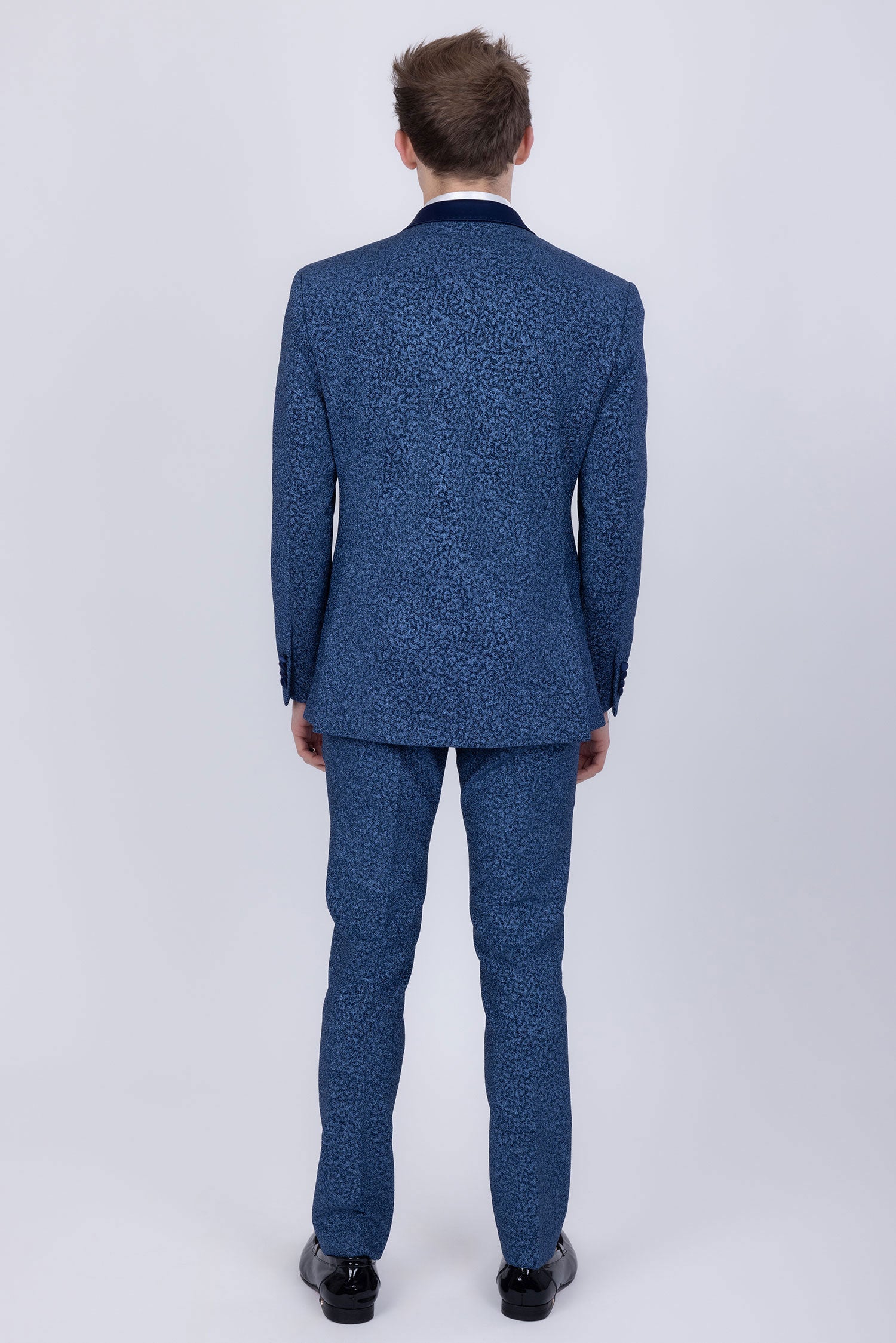 Barabas Men's Cheetah Geometric Pattern Peak Lapel Suit 5SU33 Blue