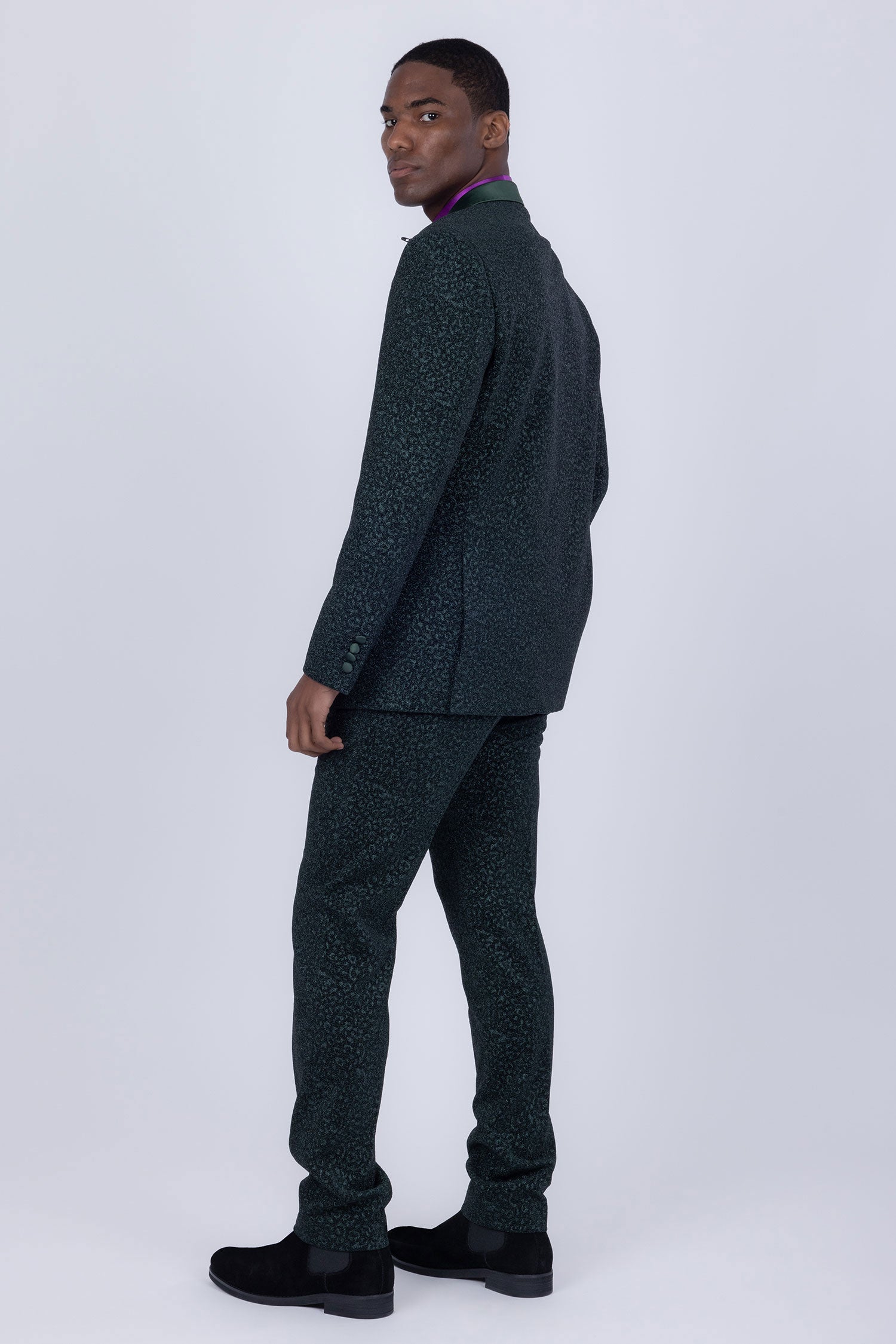 Barabas Men's Cheetah Geometric Pattern Peak Lapel Suit 5SU33 Green