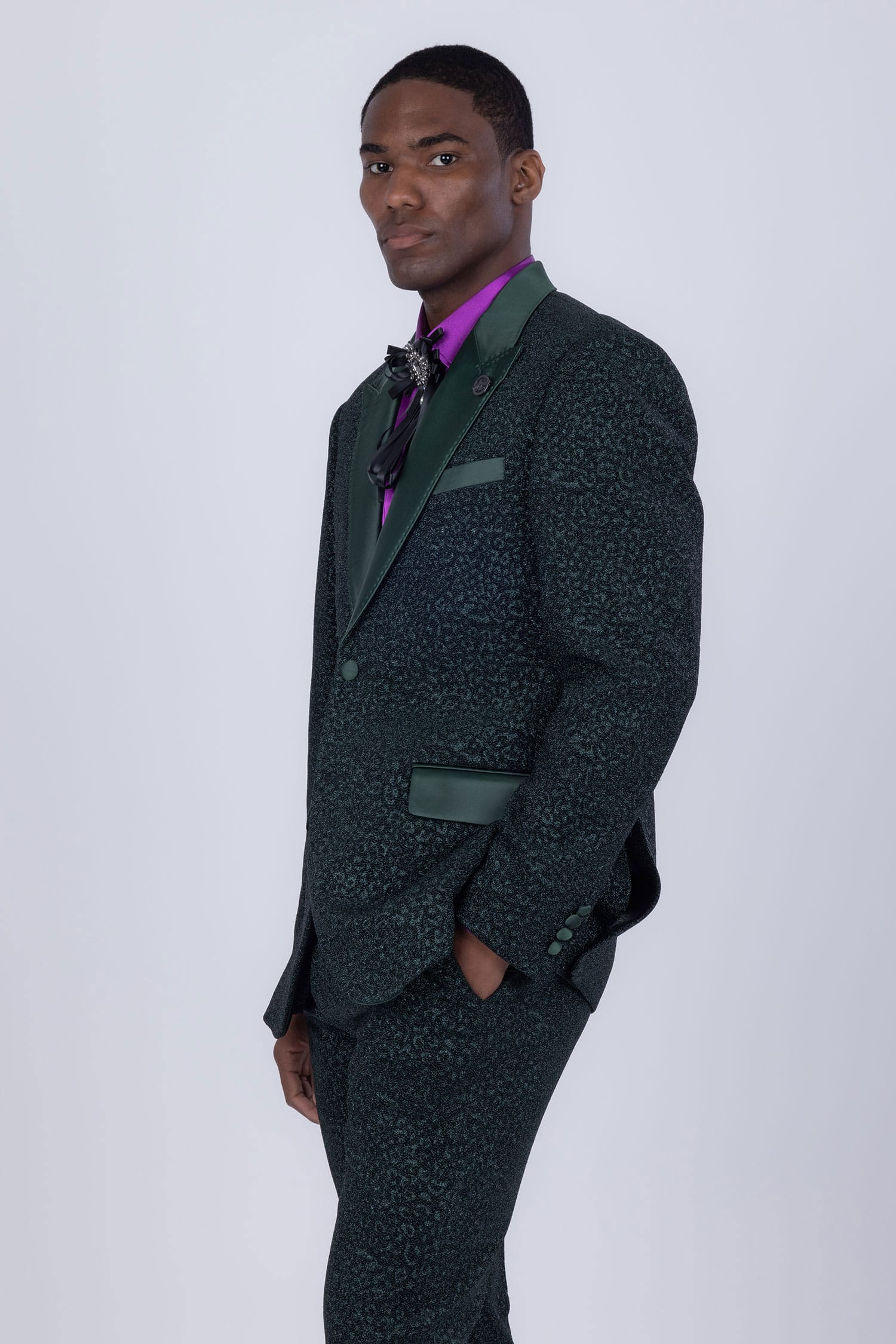 Barabas Men's Cheetah Geometric Pattern Peak Lapel Suit 5SU33 Hunter Green