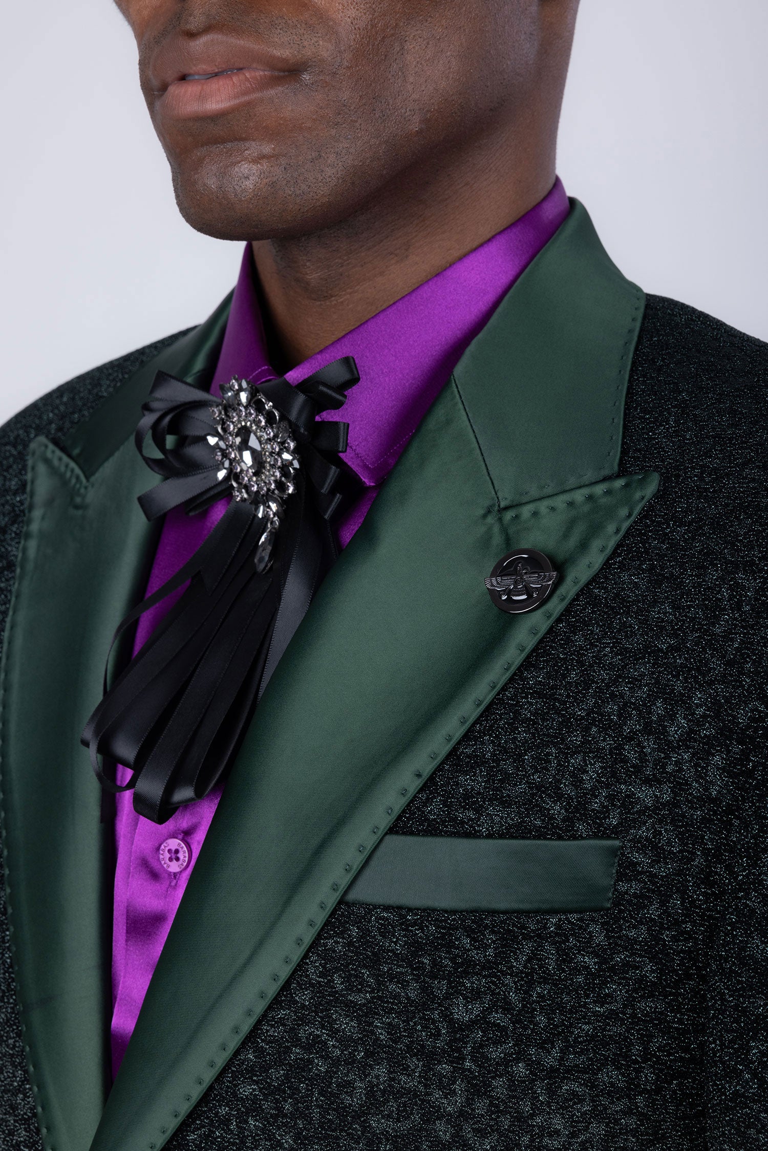 Barabas Men's Cheetah Geometric Pattern Peak Lapel Suit 5SU33 Green