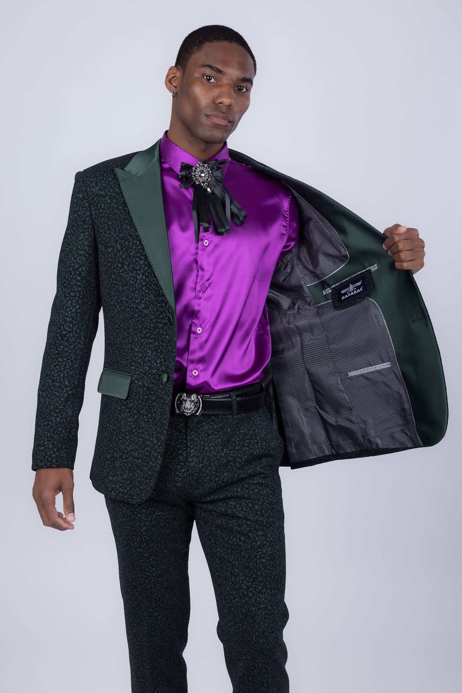 Barabas Men's Cheetah Geometric Pattern Peak Lapel Suit 5SU33 Purple