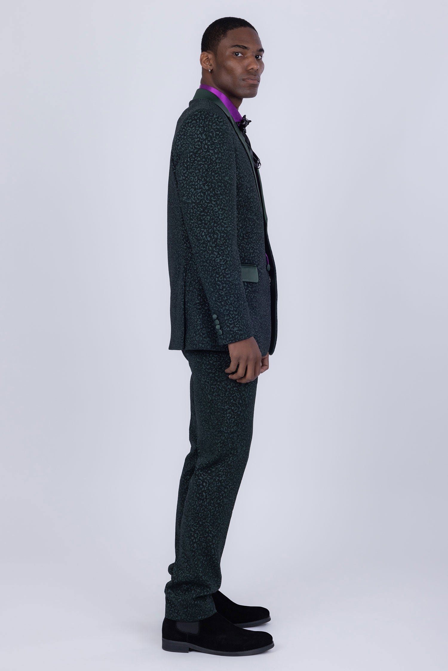 Barabas Men's Cheetah Geometric Pattern Peak Lapel Suit 5SU33 Green