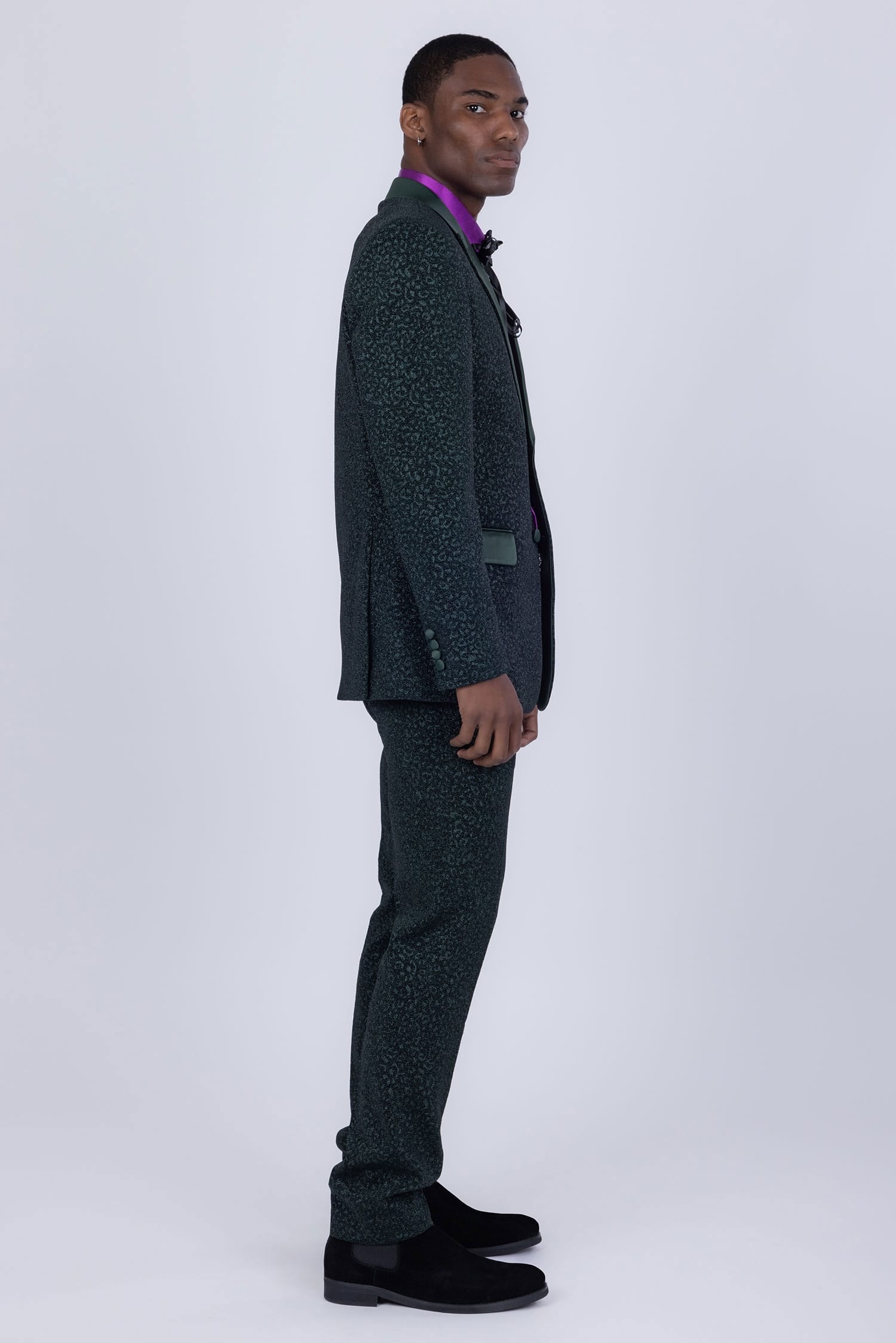 Barabas Men's Cheetah Geometric Pattern Peak Lapel Suit 5SU33 Green