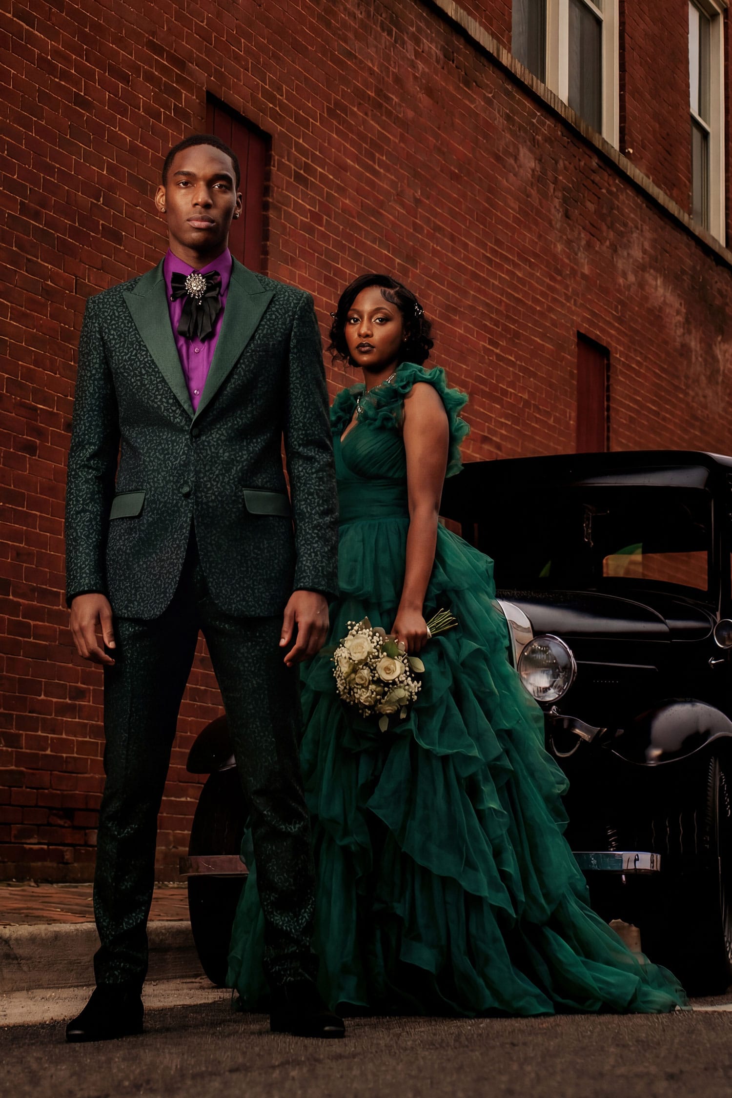 Barabas Men's Cheetah Geometric Pattern Peak Lapel Suit 5SU33 Hunter Green