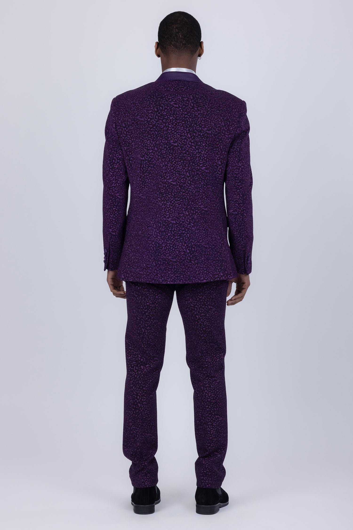 Barabas Men's Cheetah Geometric Pattern Peak Lapel Suit 5SU33 Purple