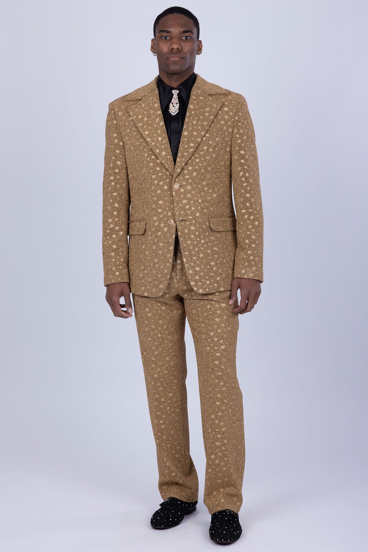 Barabas Men's Geometric Polka Dots Pattern Notch Lapel Suit 5SU34 Gold