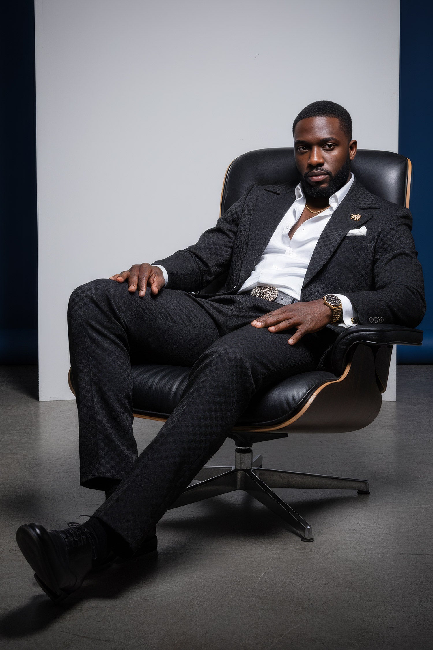 Barabas Men's Checkered Pattern Notch Lapel Suit 5SU35 Black