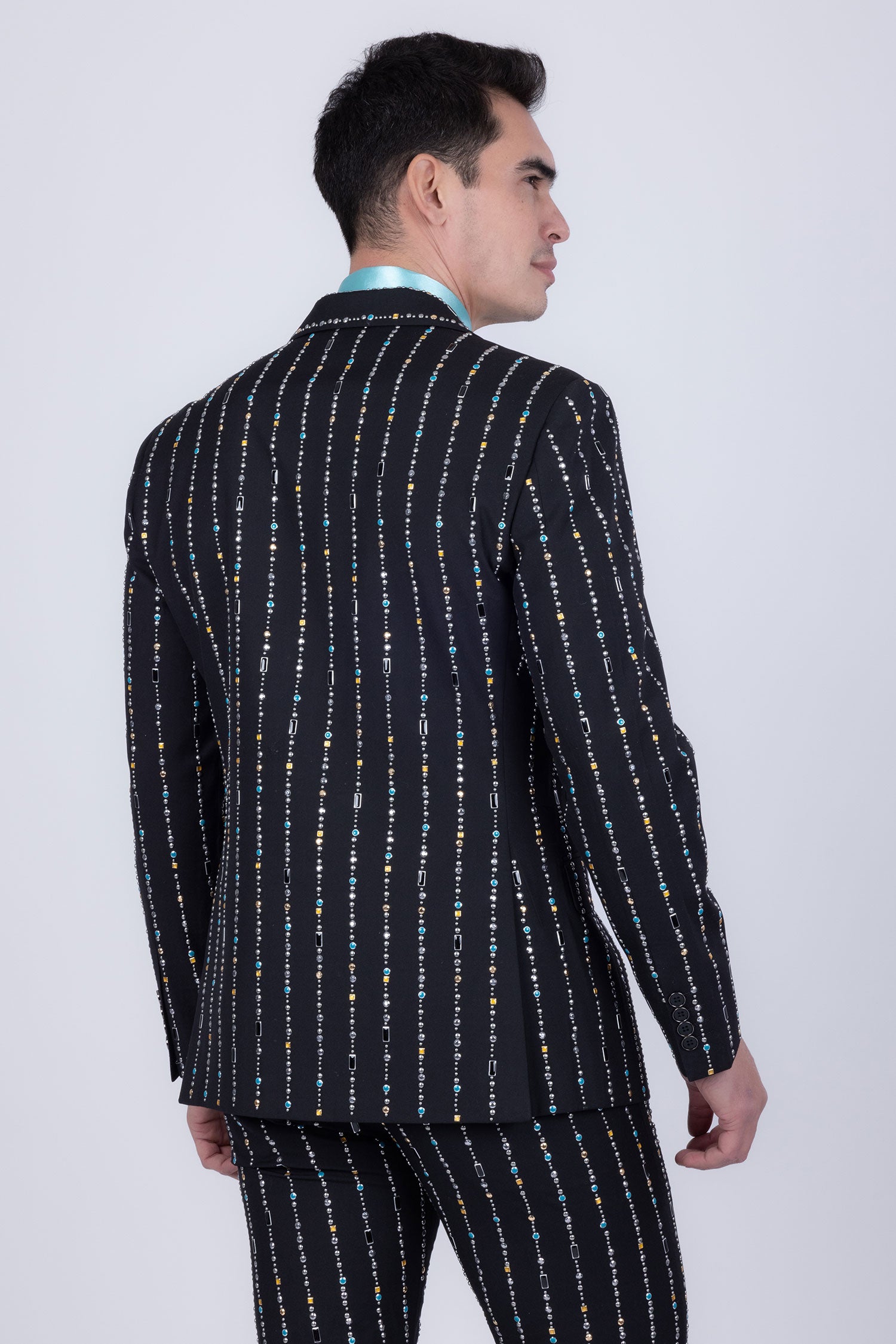 Barabas Men's Geometric Rhinestone Pattern Notch Lapel Suit 5SU38 Black