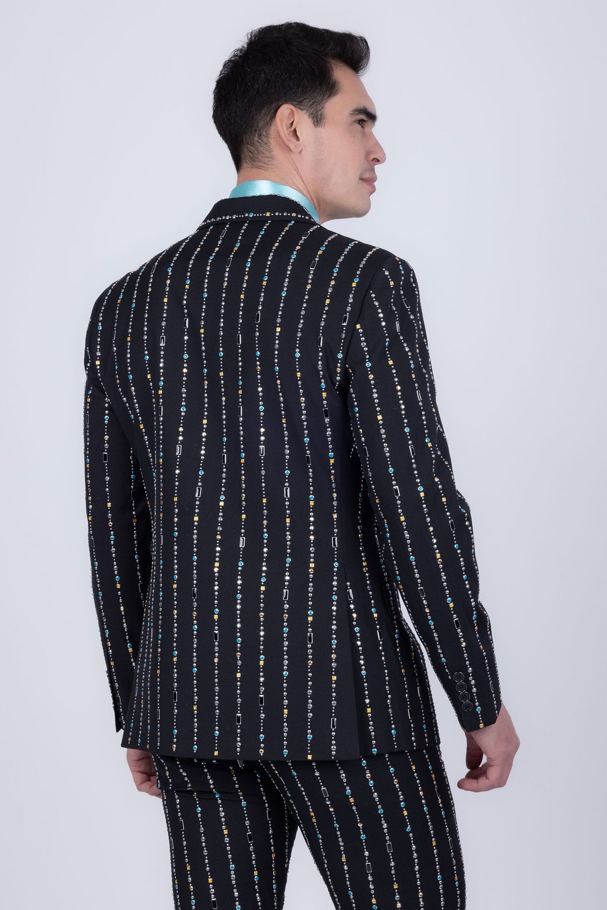 Barabas Men's Geometric Rhinestone Pattern Notch Lapel Suit 5SU38 Black