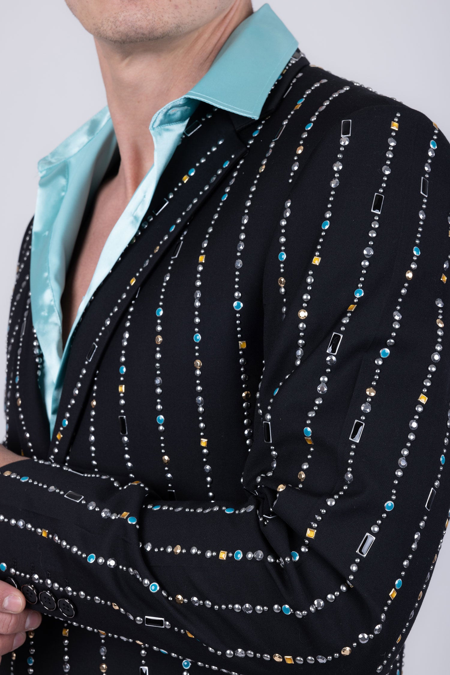 Barabas Men's Geometric Rhinestone Pattern Notch Lapel Suit 5SU38 Black
