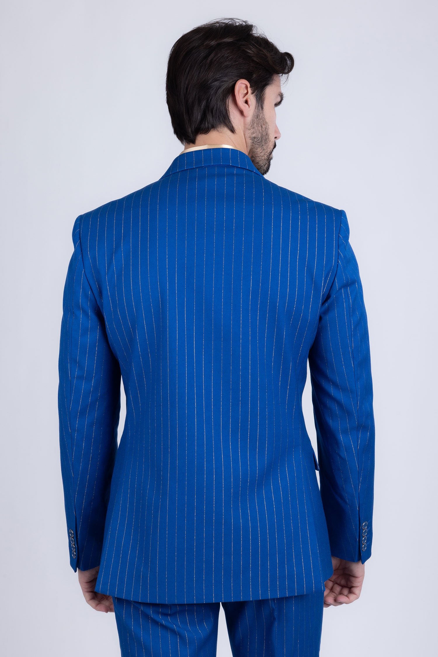Barabas Men's Pinstripe Pattern Double-Breasted Peak Lapel Suit 5SU39 Royal
