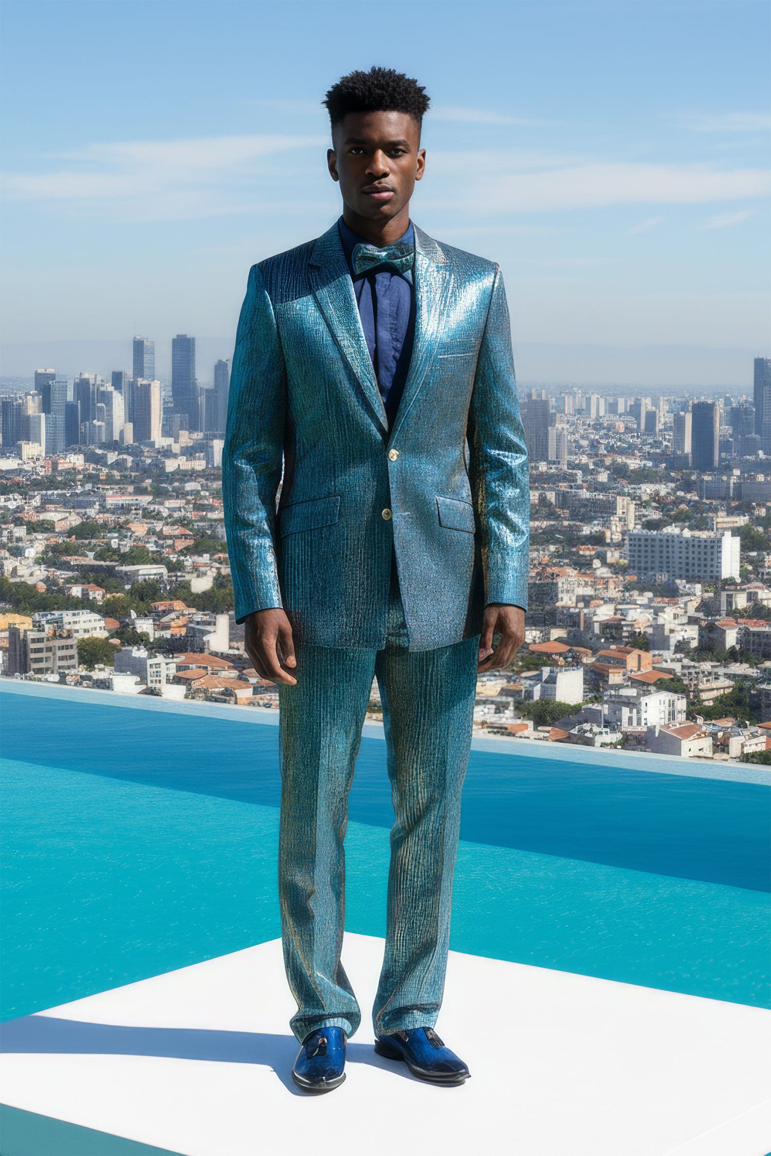 Barabas Men's Shiny Geometric Slim Fit Pattern Notch Lapel Suit 5SU42 Multi