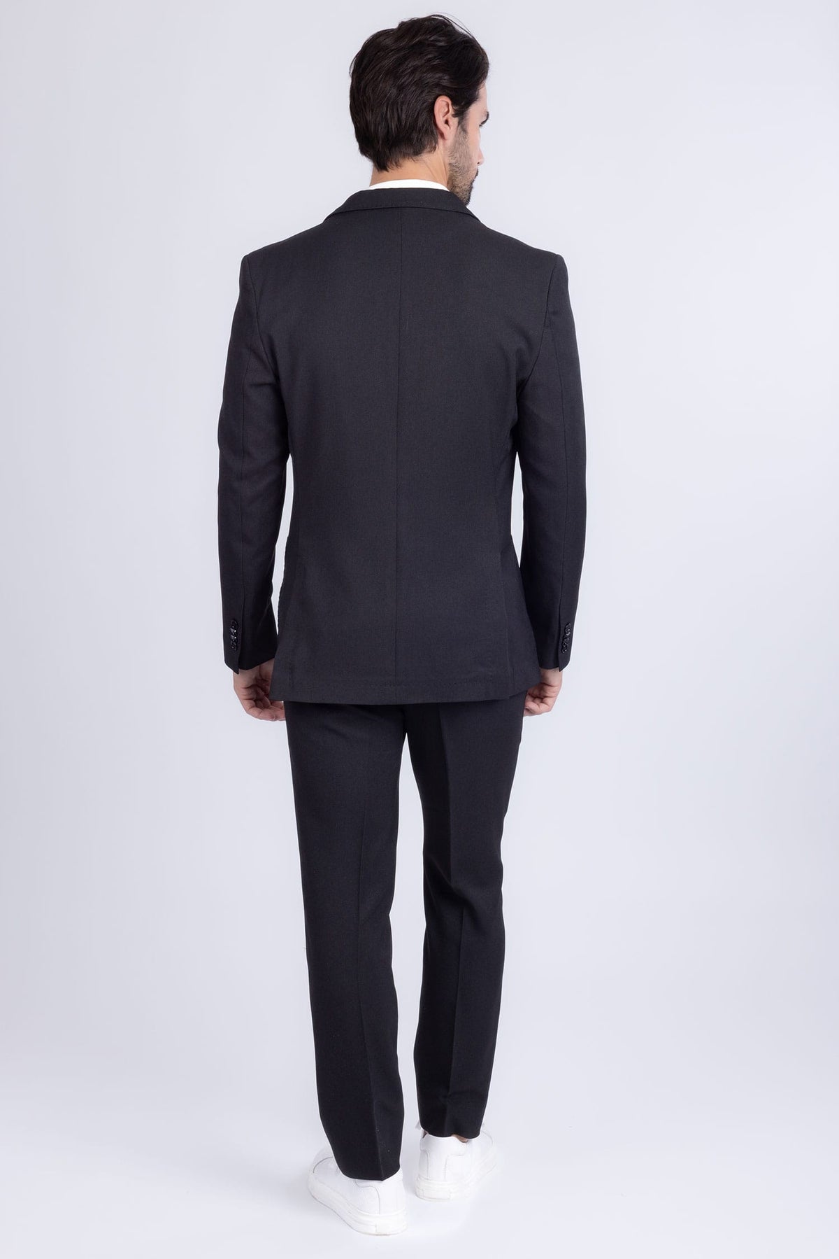 Barabas Men's Matte Geometric Slim Fit Pattern Notch Lapel Suit 5SU43 #Color_Black