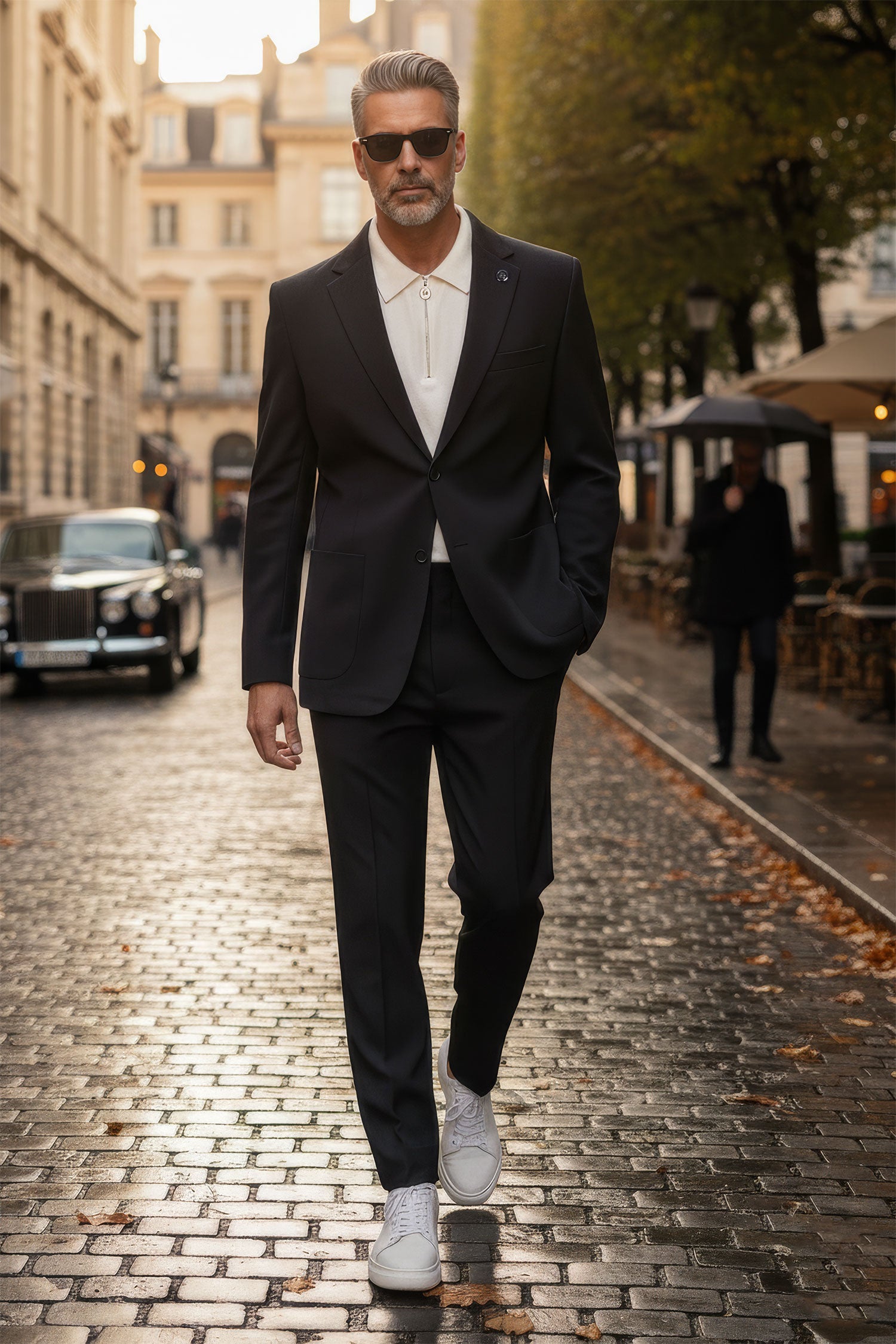 Barabas Men's Matte Geometric Slim Fit Pattern Notch Lapel Suit 5SU43 Black