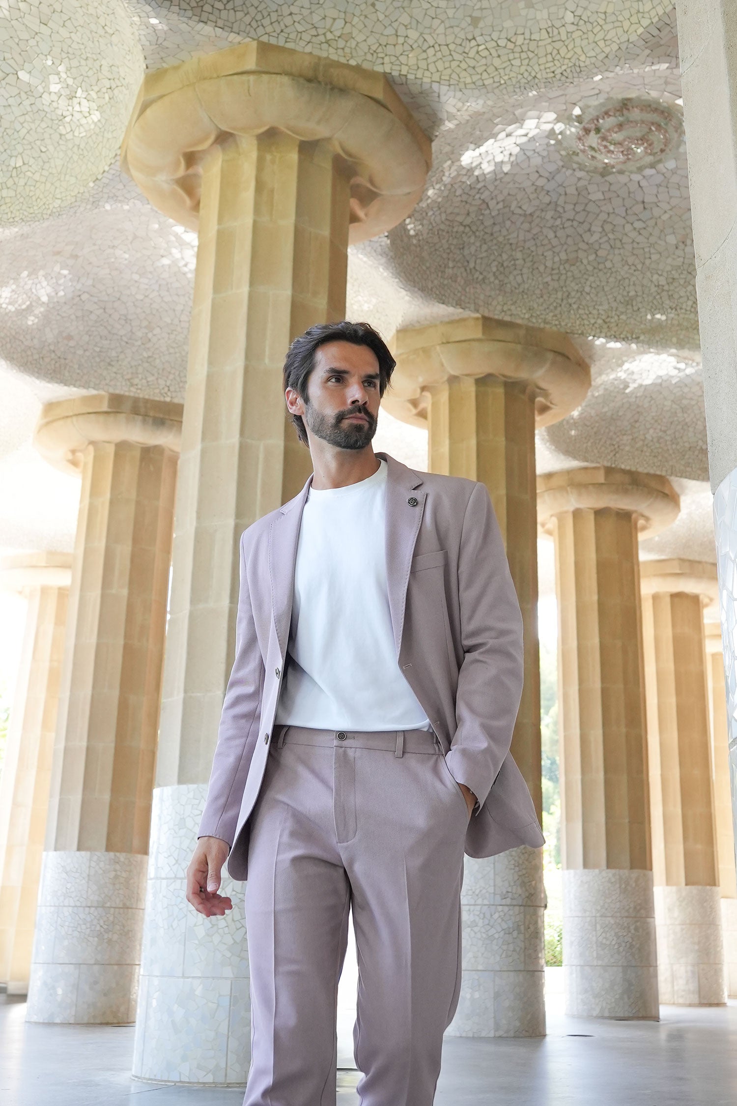 Barabas Men's Matte Geometric Slim Fit Pattern Notch Lapel Suit 5SU43 Iris