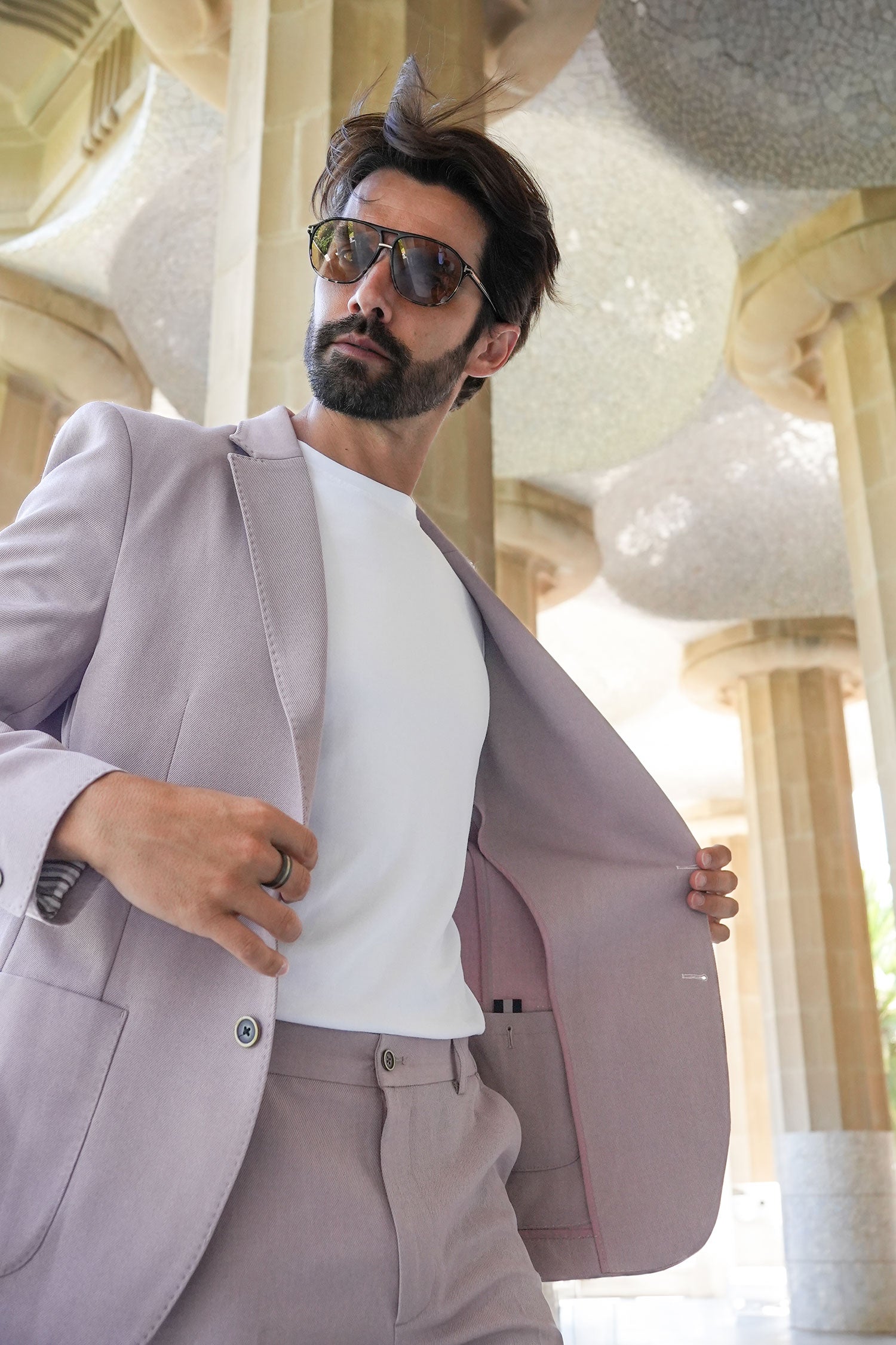 Barabas Men's Matte Geometric Slim Fit Pattern Notch Lapel Suit 5SU43 Iris