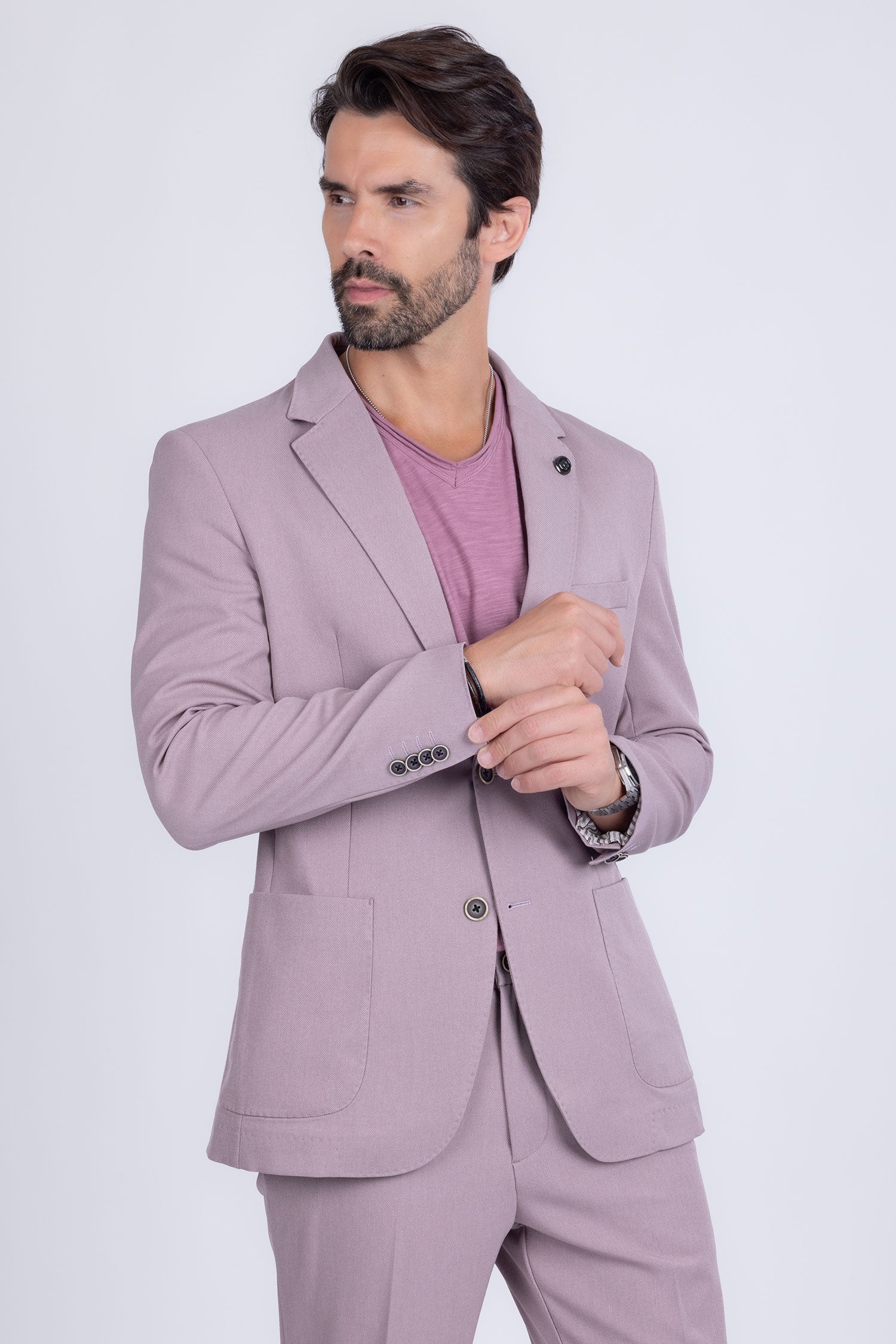 Barabas Men's Matte Geometric Slim Fit Pattern Notch Lapel Suit 5SU43 Iris Purple