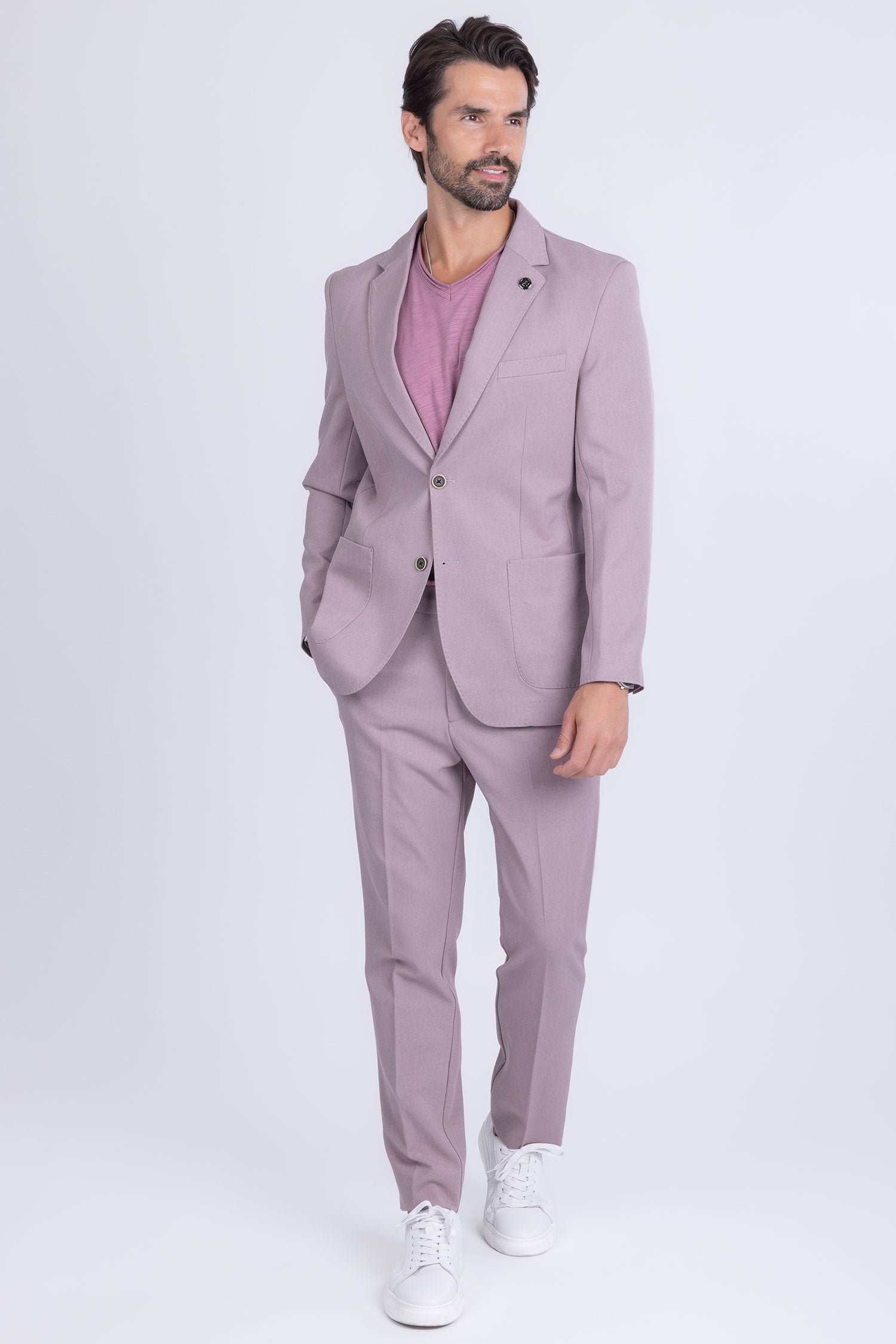 Barabas Men's Matte Geometric Slim Fit Pattern Notch Lapel Suit 5SU43 Iris