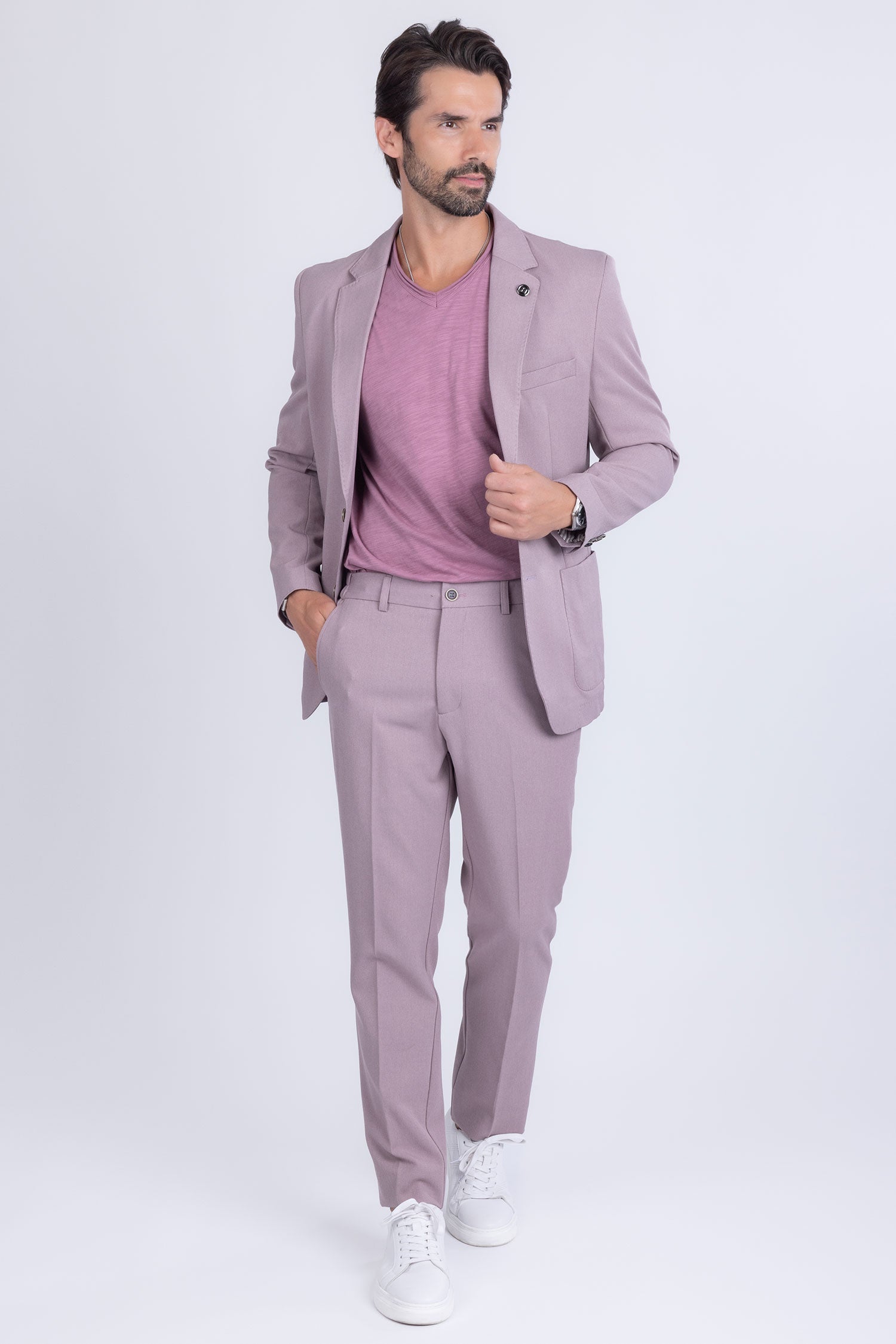 Barabas Men's Matte Geometric Slim Fit Pattern Notch Lapel Suit 5SU43 Light Purple