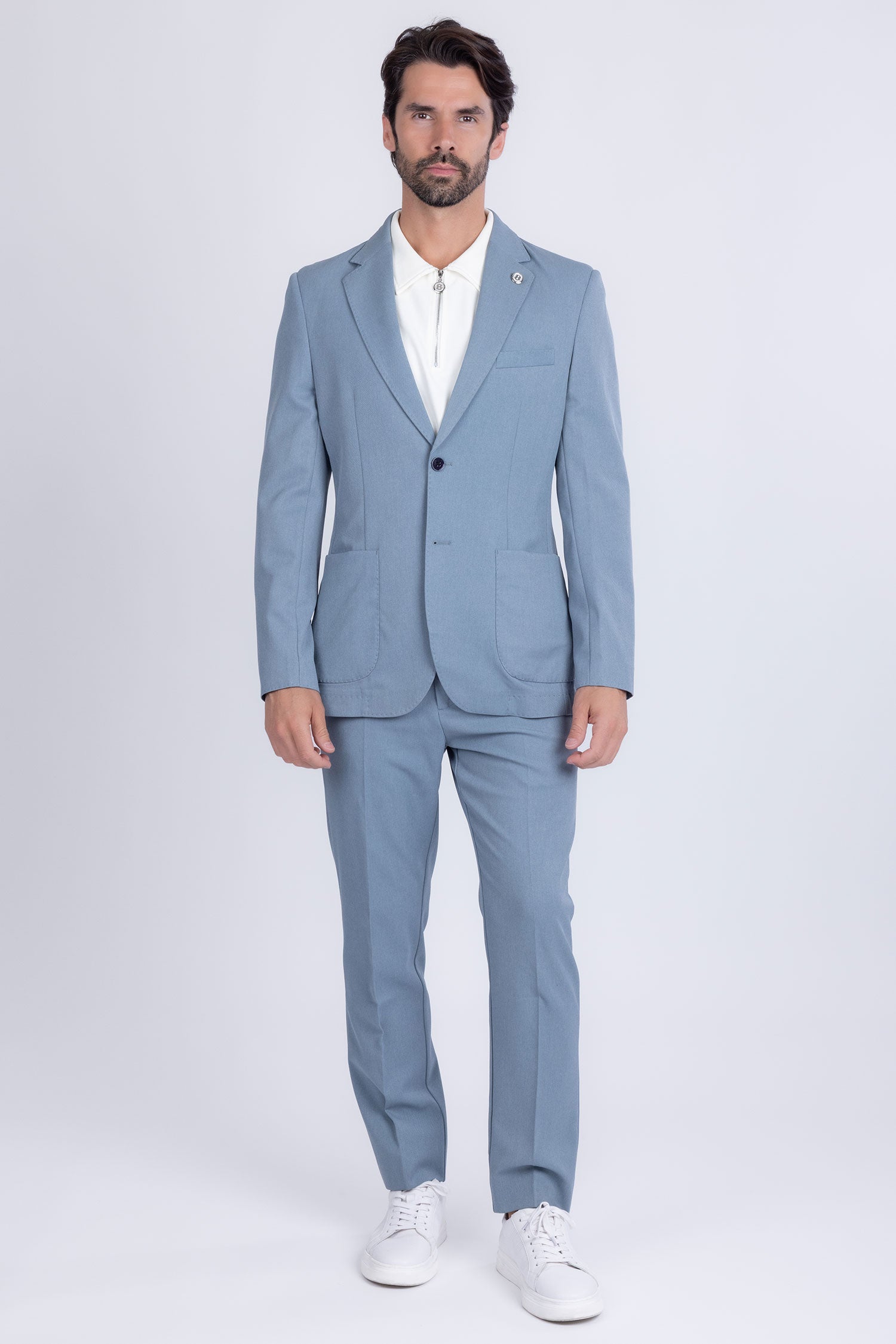 Barabas Men's Matte Geometric Slim Fit Pattern Notch Lapel Suit 5SU43 Light Blue