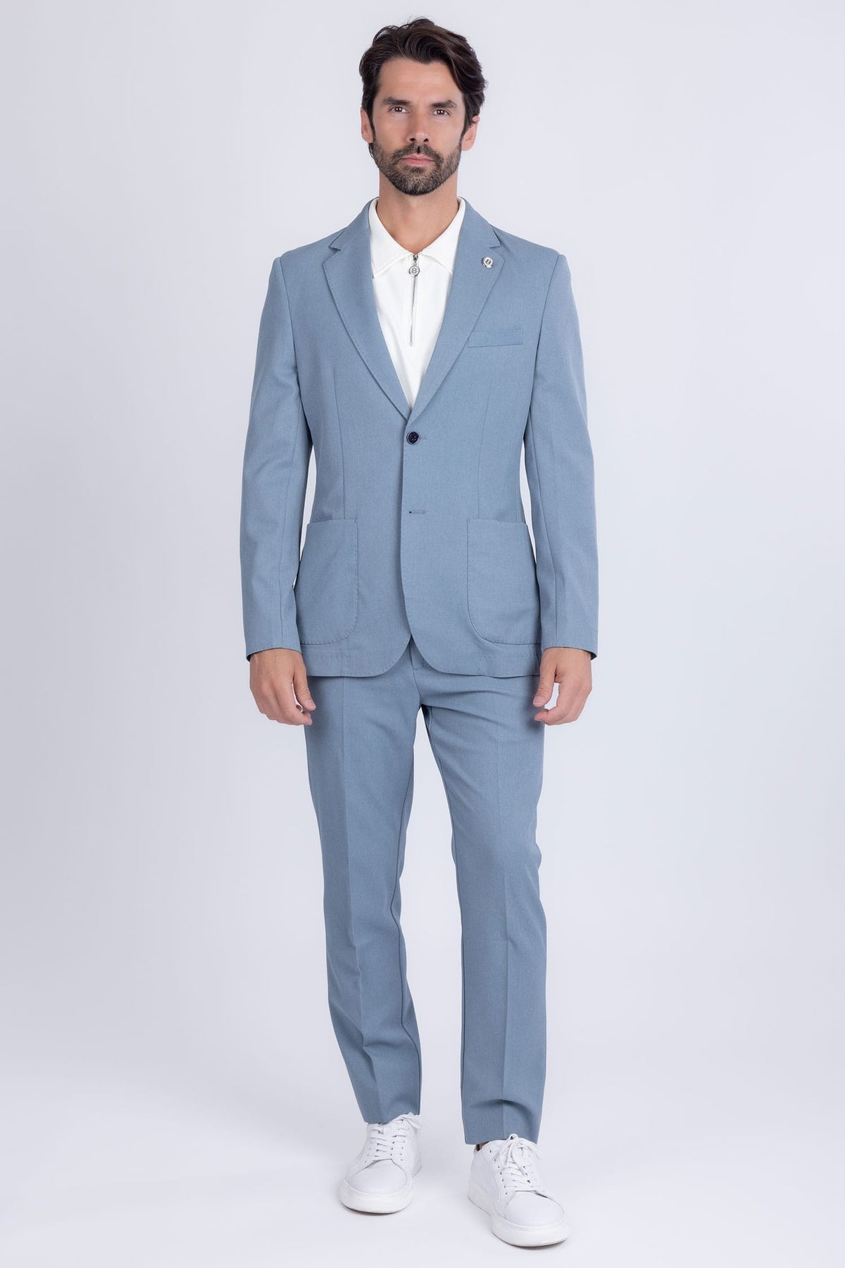Barabas Men's Matte Geometric Slim Fit Pattern Notch Lapel Suit 5SU43 #Color_Rain