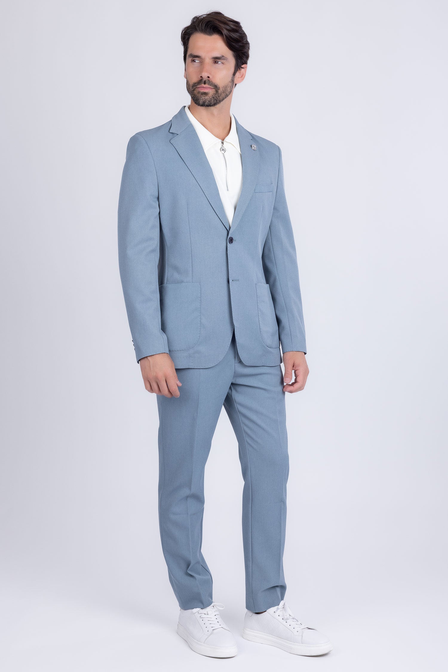 Barabas Men's Matte Geometric Slim Fit Pattern Notch Lapel Suit 5SU43 Rain