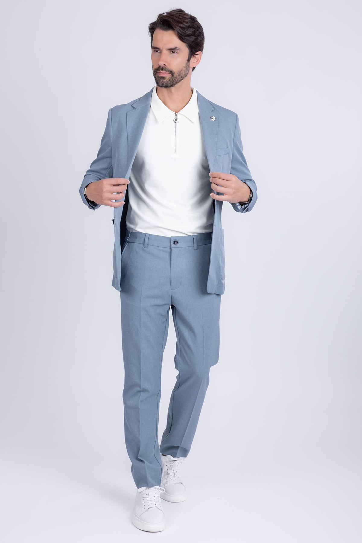 Barabas Men's Matte Geometric Slim Fit Pattern Notch Lapel Suit 5SU43 #Color_Rain