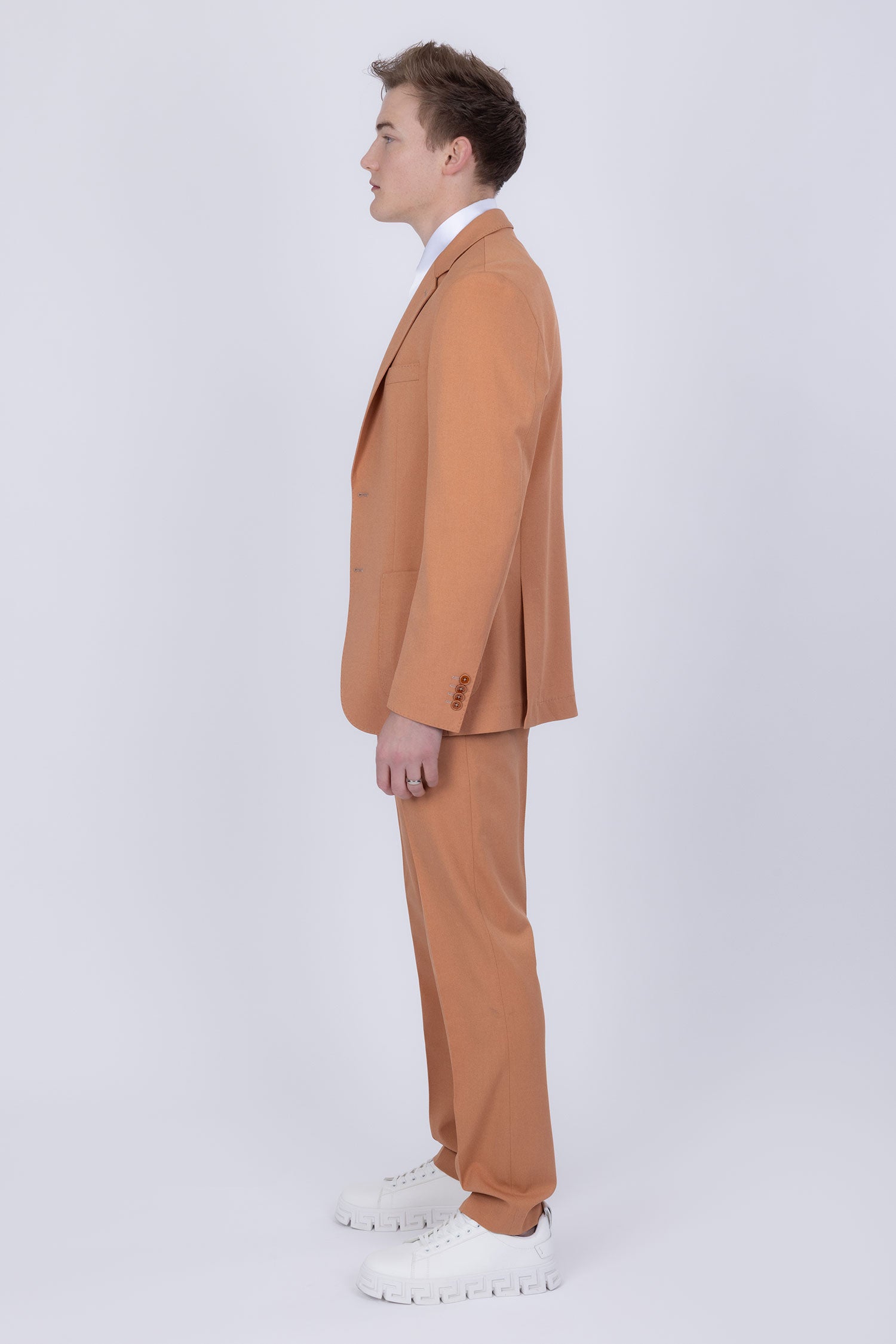 Barabas Men's Matte Geometric Slim Fit Pattern Notch Lapel Suit 5SU43 Apricot Crush