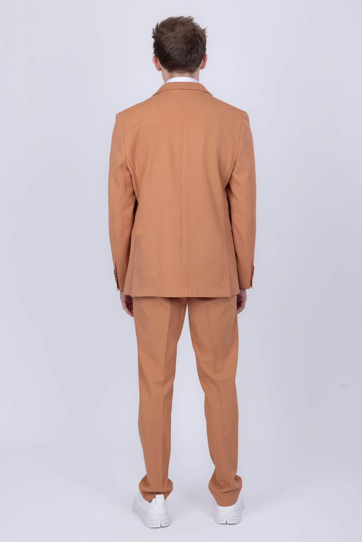 Barabas Men's Matte Geometric Slim Fit Pattern Notch Lapel Suit 5SU43 #Color_Apricot