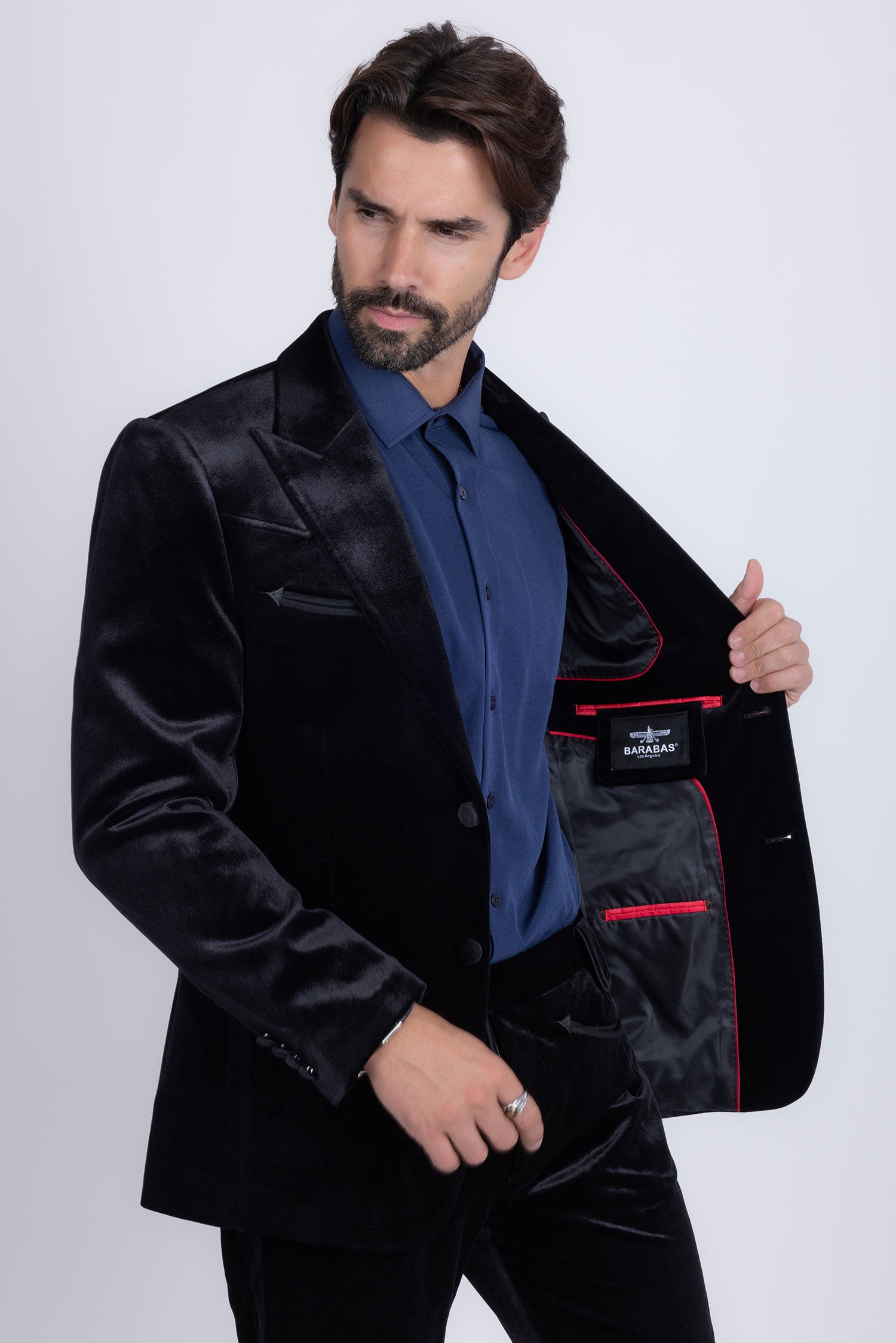 Barabas Men's Velvet Luxury Formal Wear Peak Lapel Suit 5SU51 Black