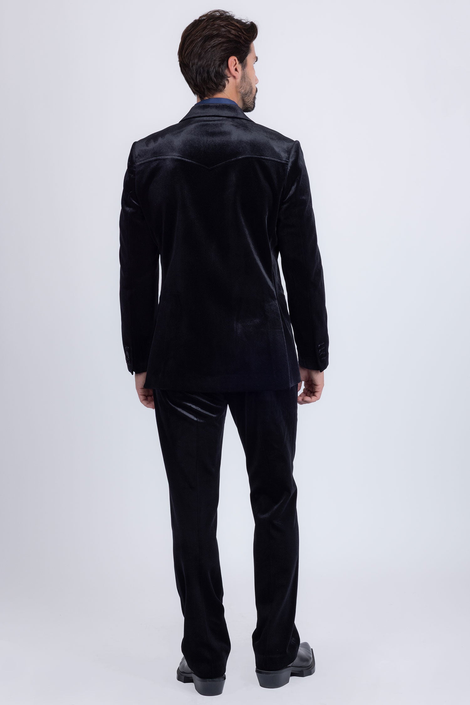 Barabas Men's Velvet Luxury Formal Wear Peak Lapel Suit 5SU51 Black