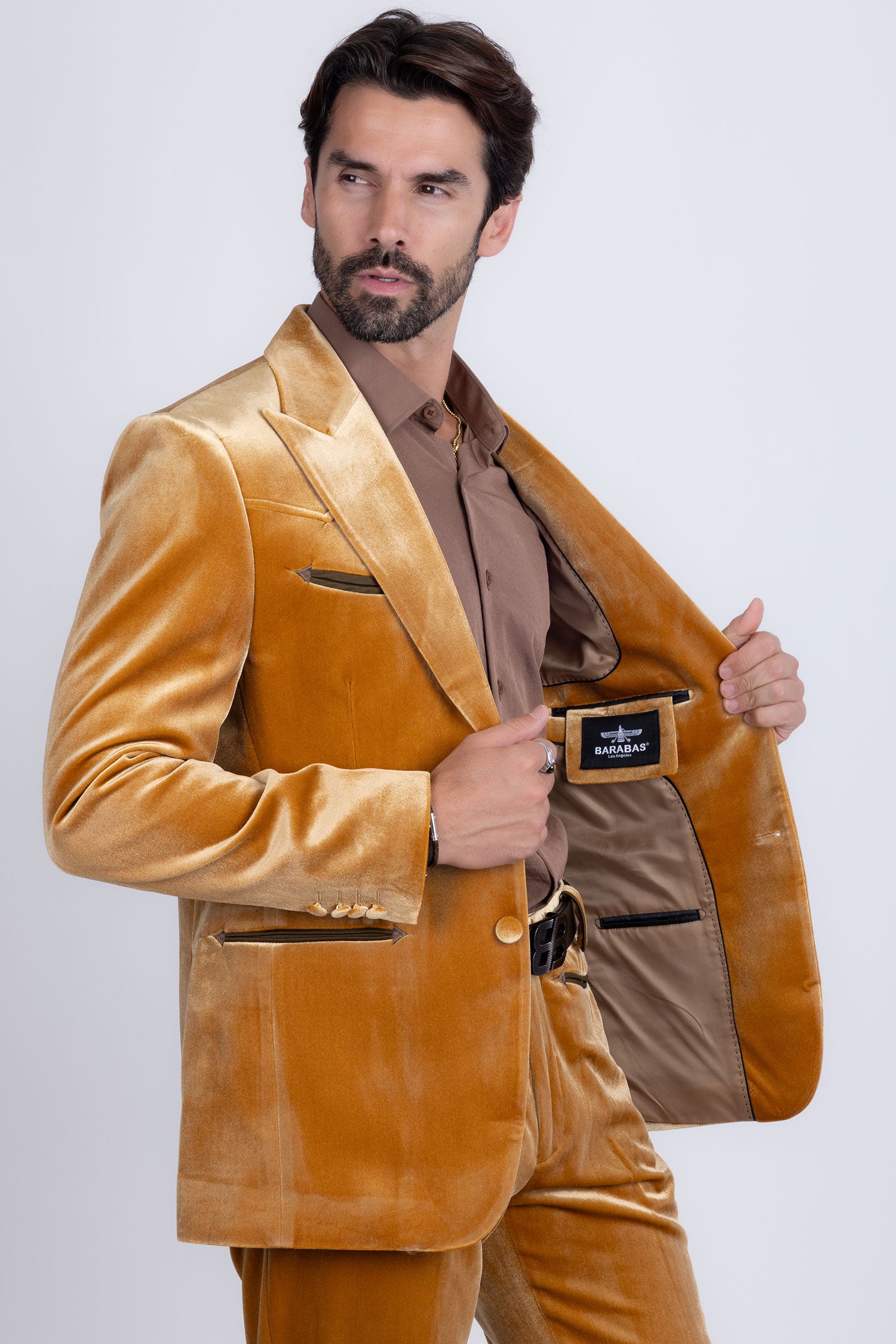 Barabas Men's Velvet Luxury Formal Wear Peak Lapel Suit 5SU51 Mustard