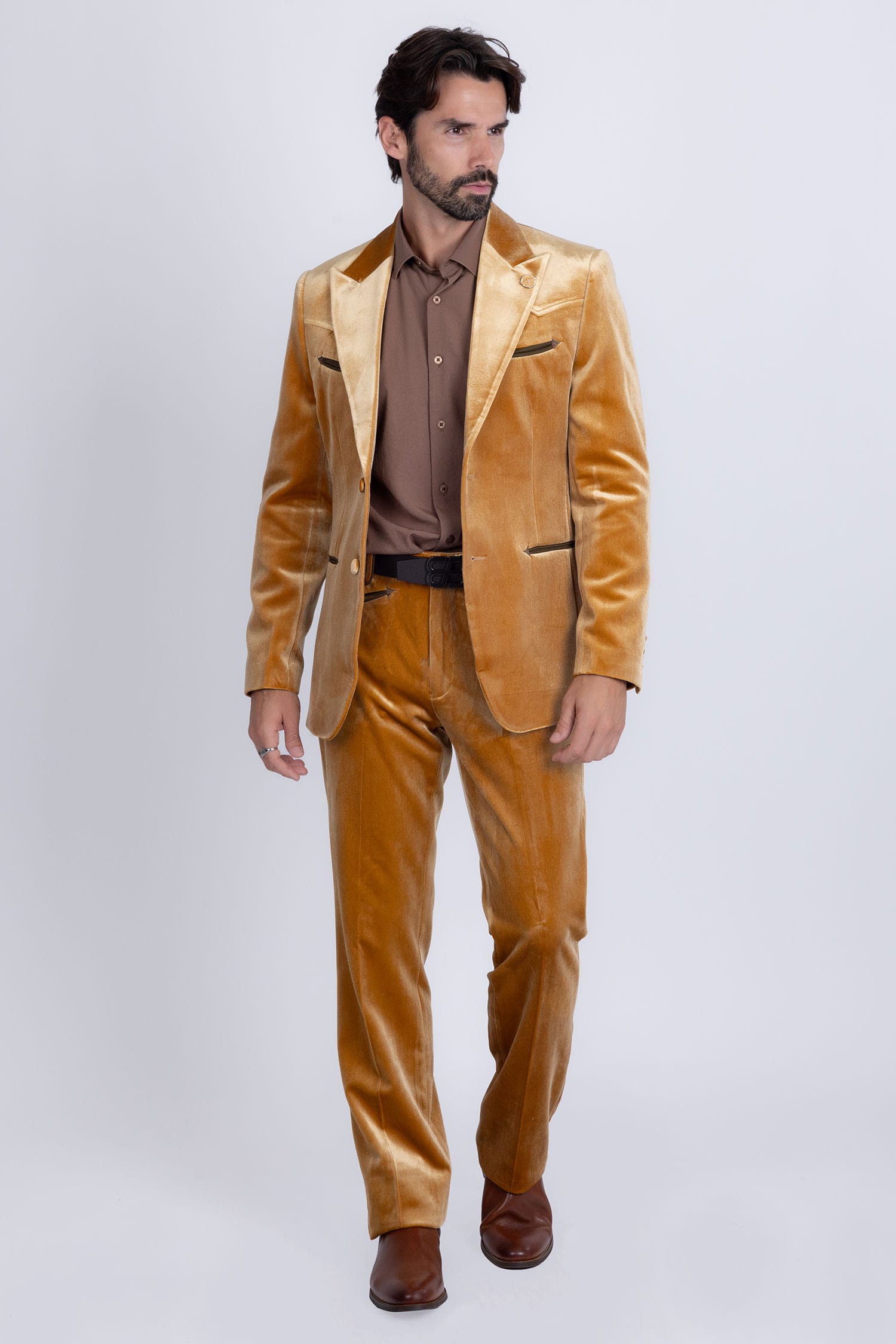 Barabas Men's Velvet Luxury Formal Wear Peak Lapel Suit 5SU51 Mustard