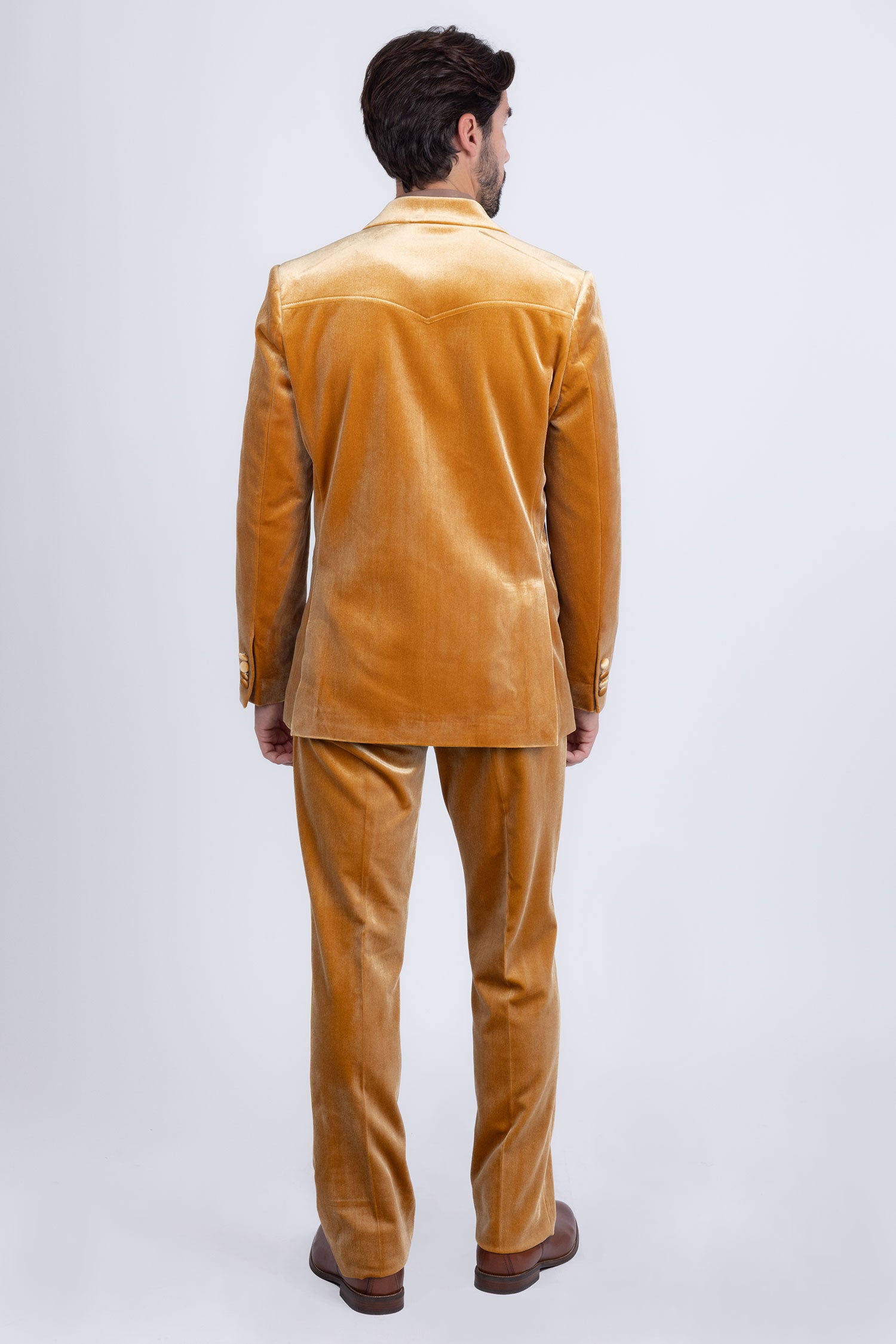 Barabas Men's Velvet Luxury Formal Wear Peak Lapel Suit 5SU51 Mustard