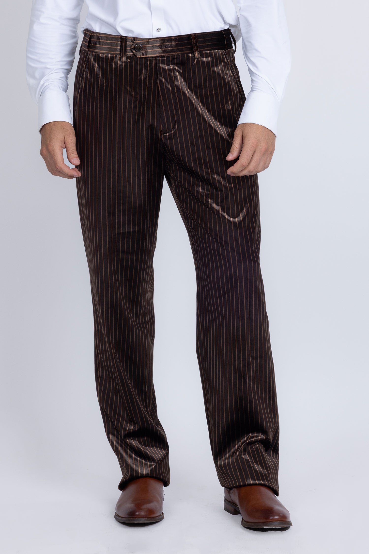 Barabas Men's Striped Double Breast Velvet Peak Lapel Suit 5SU52 Brown