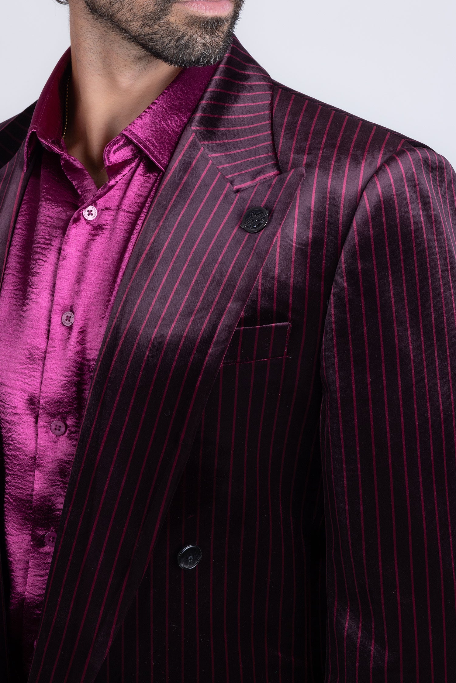 Barabas Men's Striped Double Breast Velvet Peak Lapel Suit 5SU52 Red