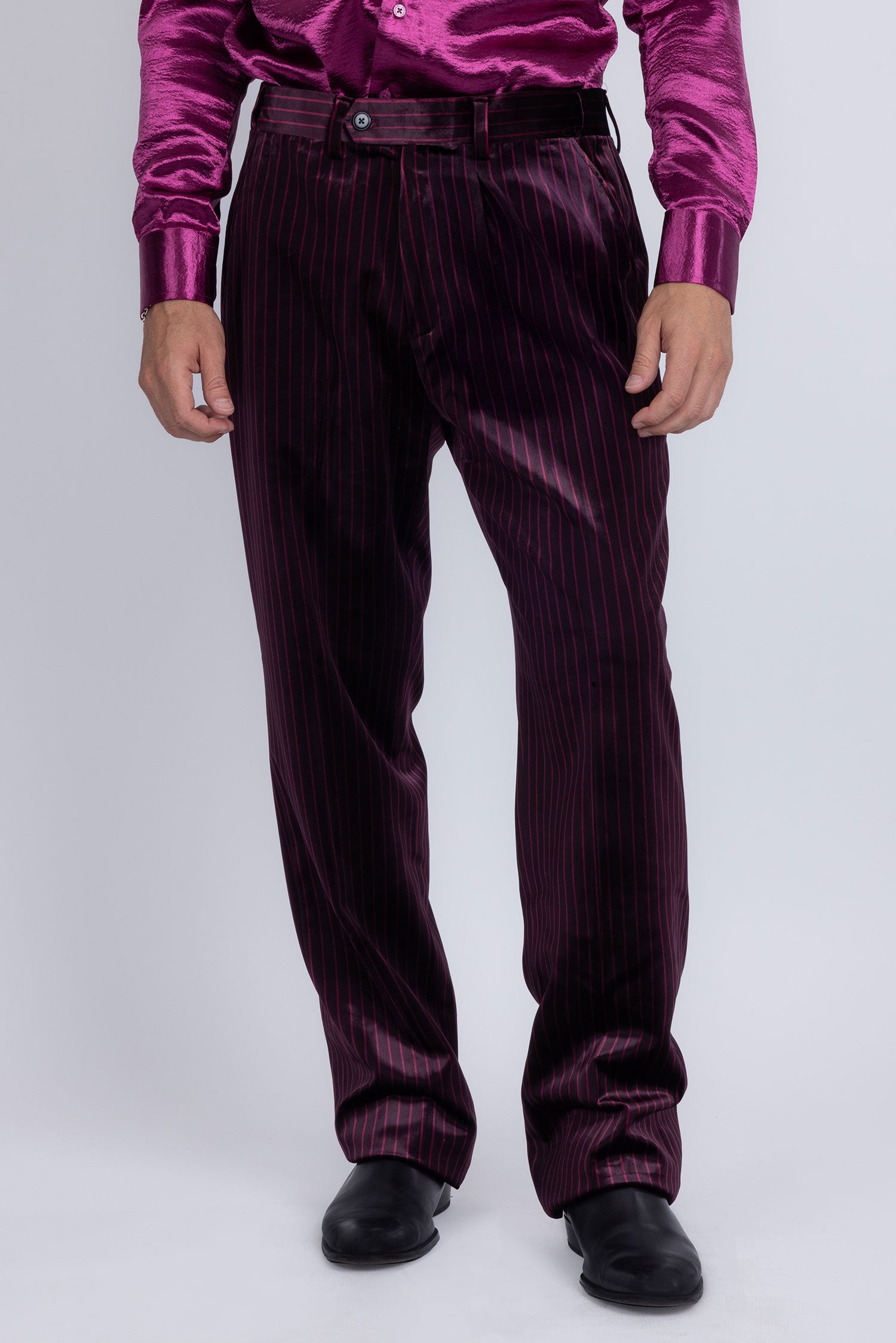 Barabas Men's Striped Double Breast Velvet Peak Lapel Suit 5SU52 wine