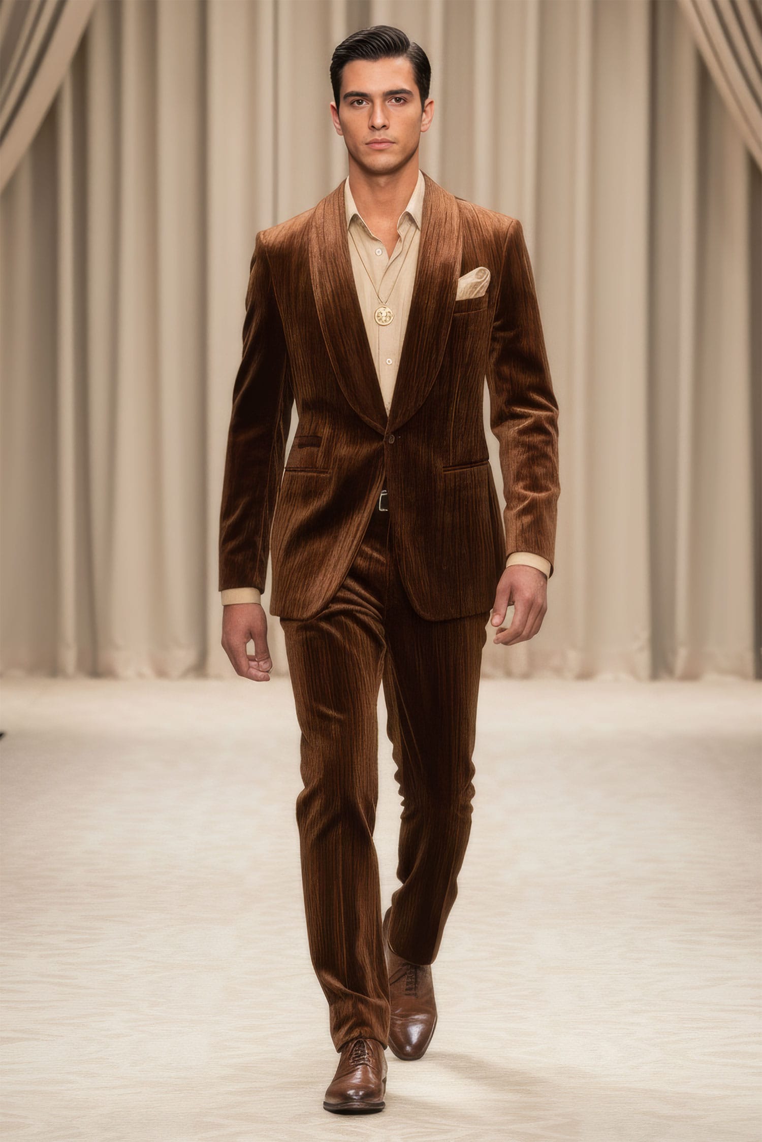 Barabas Men's Velvet Striped Pattern Shawl Lapel Suit 5SU53 Coffee