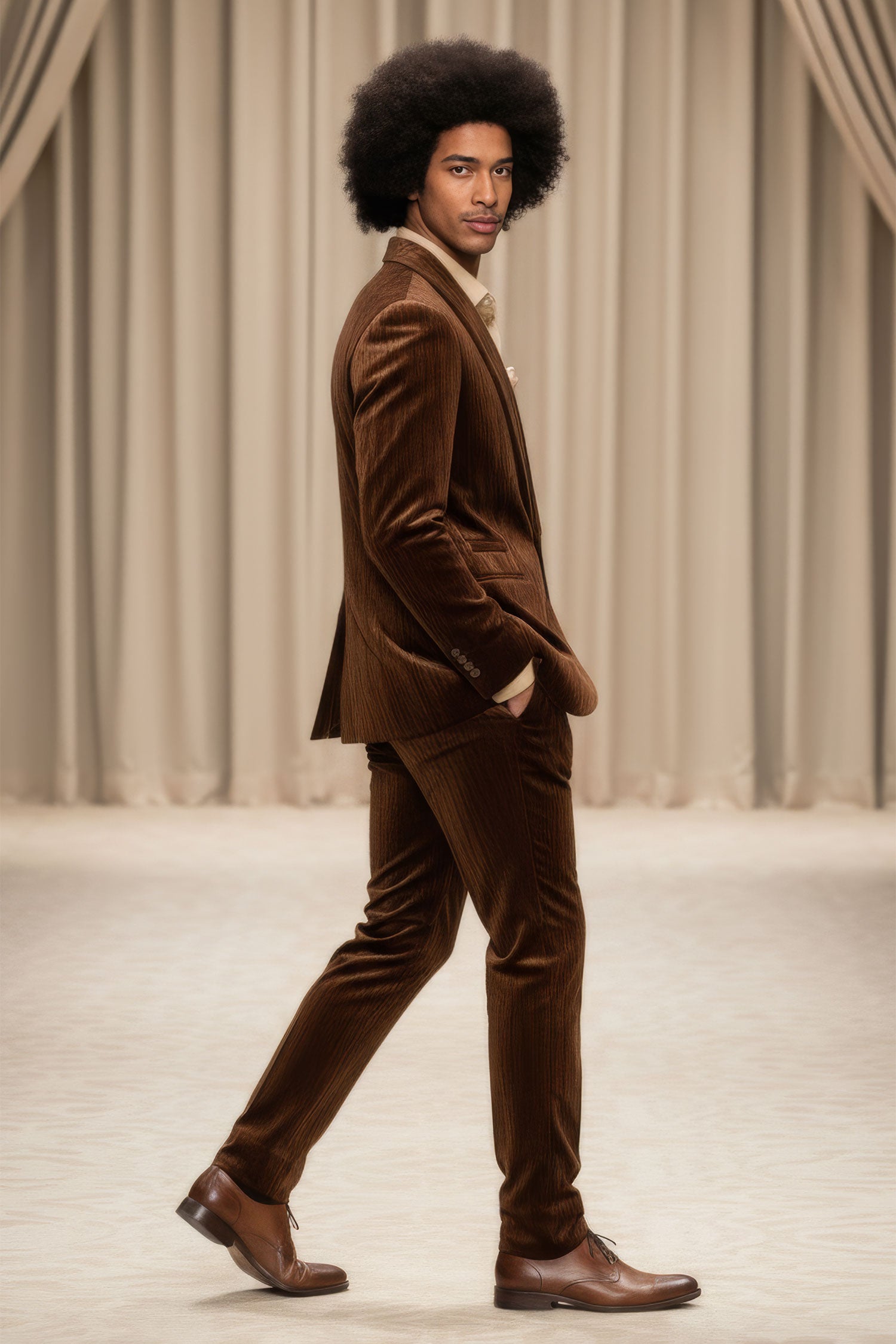 Barabas Men's Velvet Striped Pattern Shawl Lapel Suit 5SU53 Brown