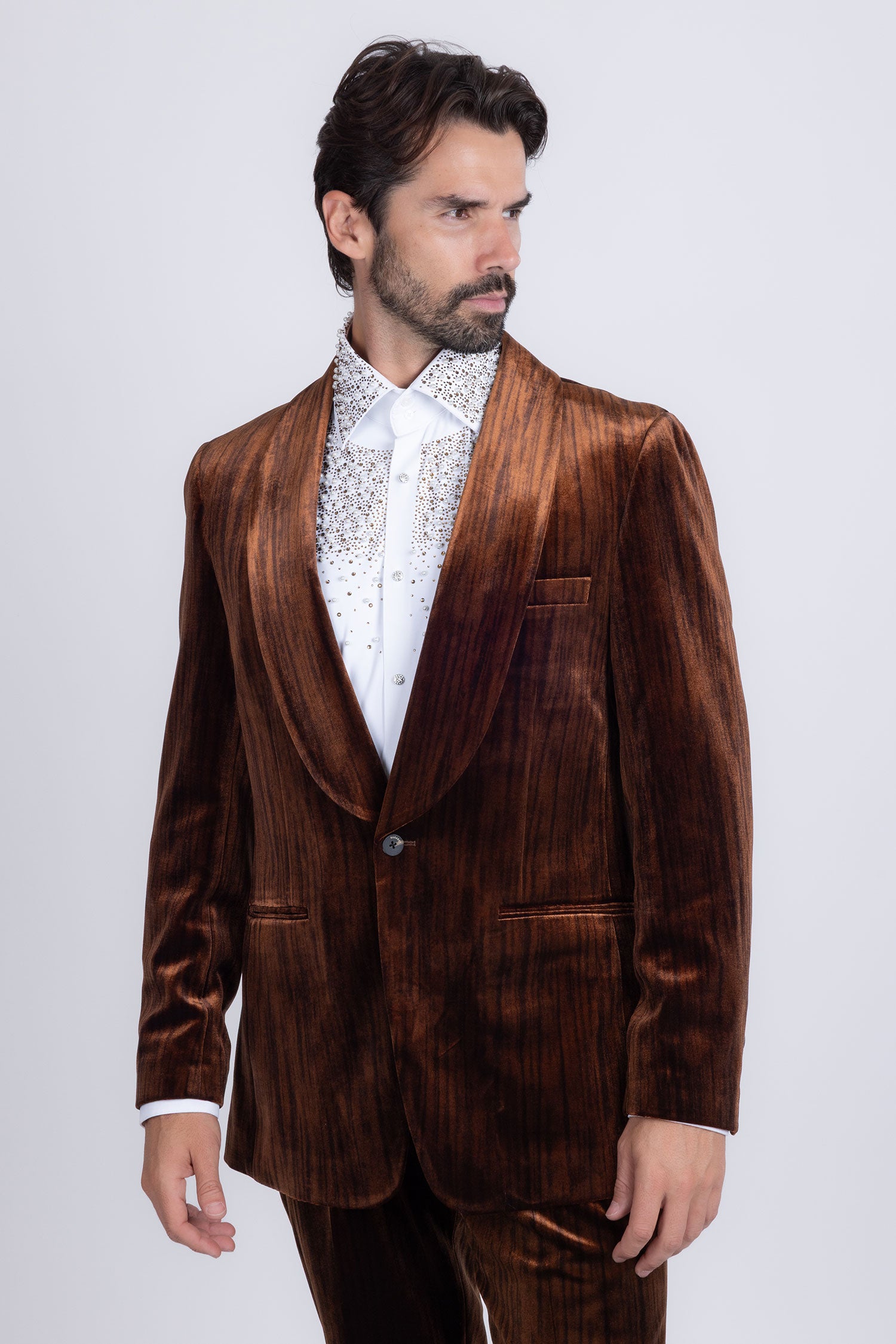 Barabas Men's Velvet Striped Pattern Shawl Lapel Suit 5SU53 Coffee