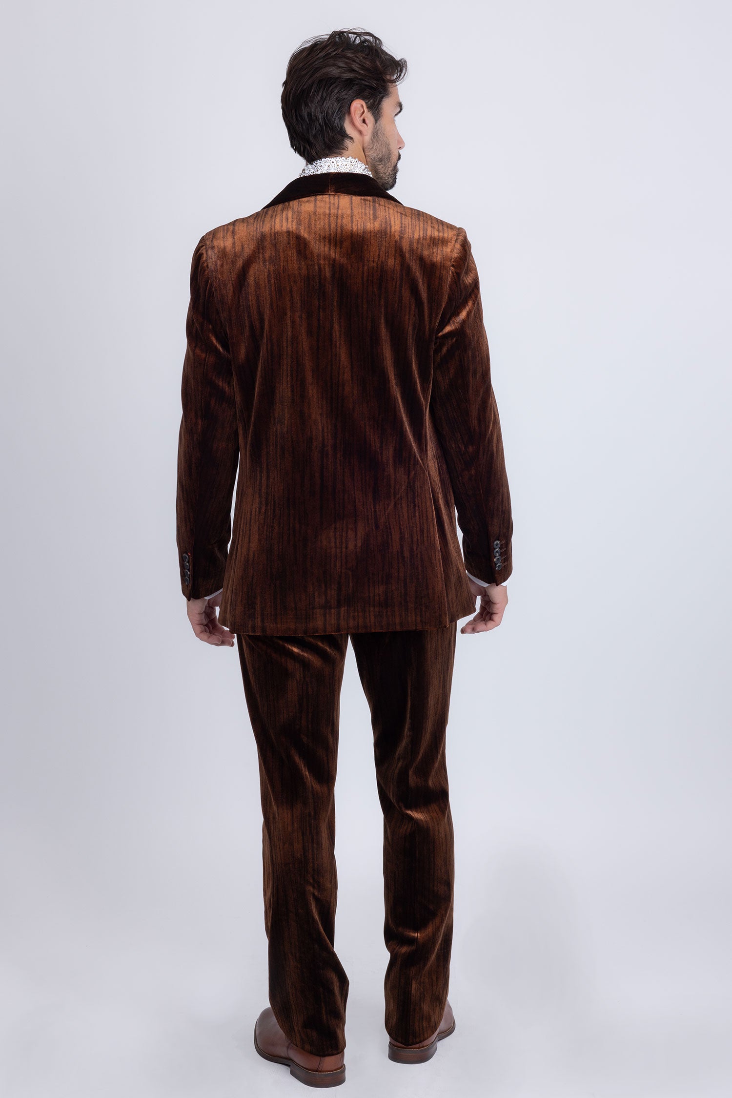 Barabas Men's Velvet Striped Pattern Shawl Lapel Suit 5SU53 Coffee