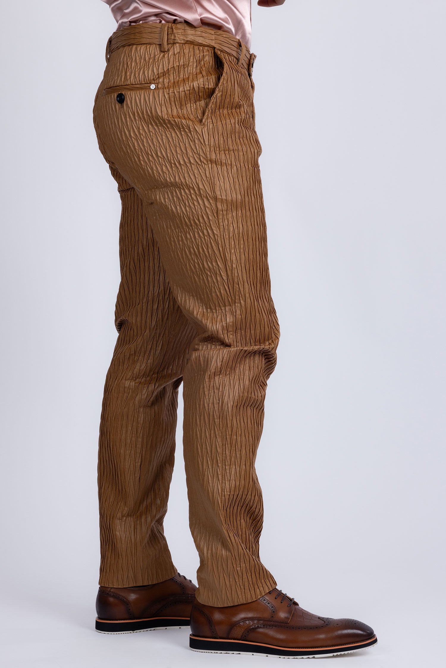 Barabas Men's Faux Leather Textured Pattern Peak Lapel Suit 5SU54 Cognac